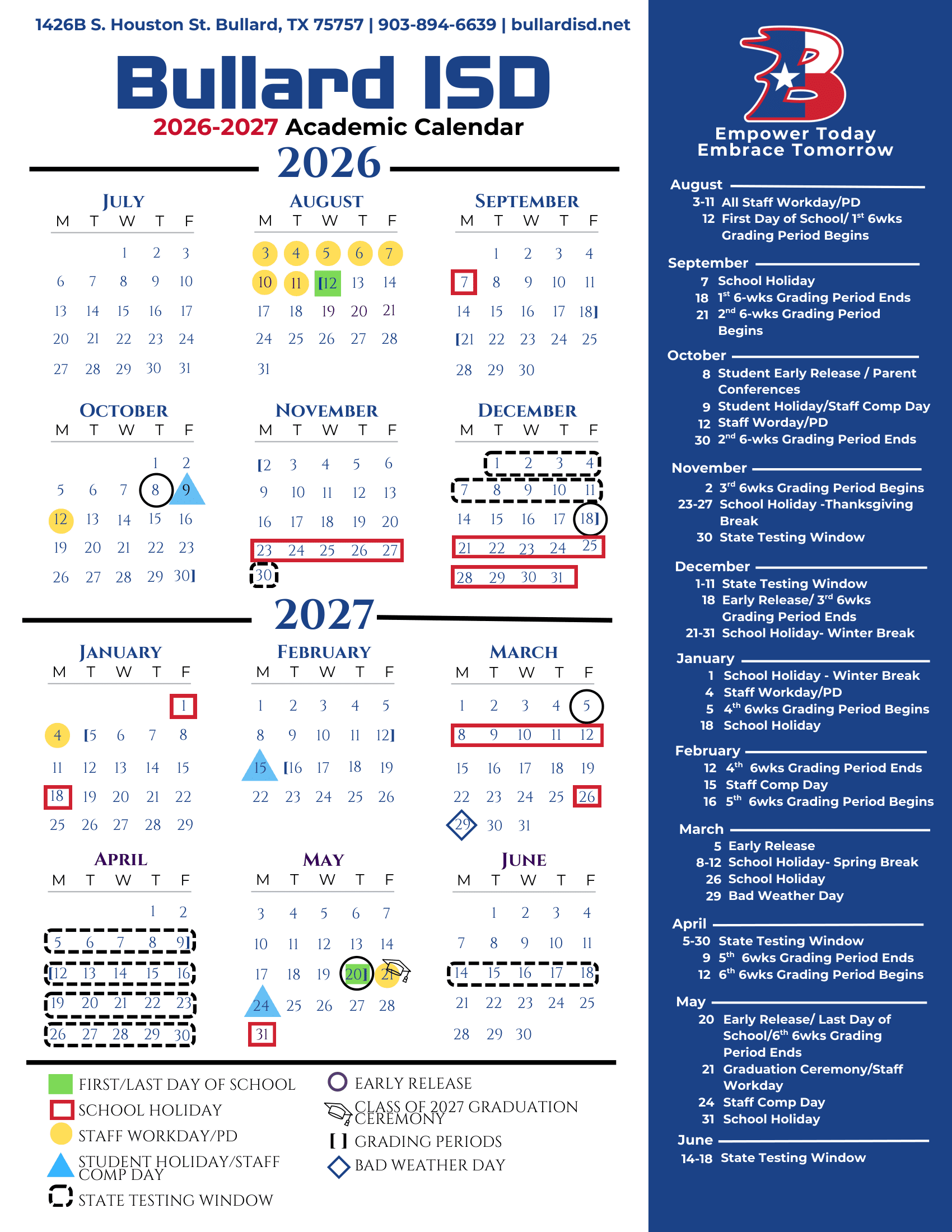 Bullard ISD Calendar 26-27 Revised PDF