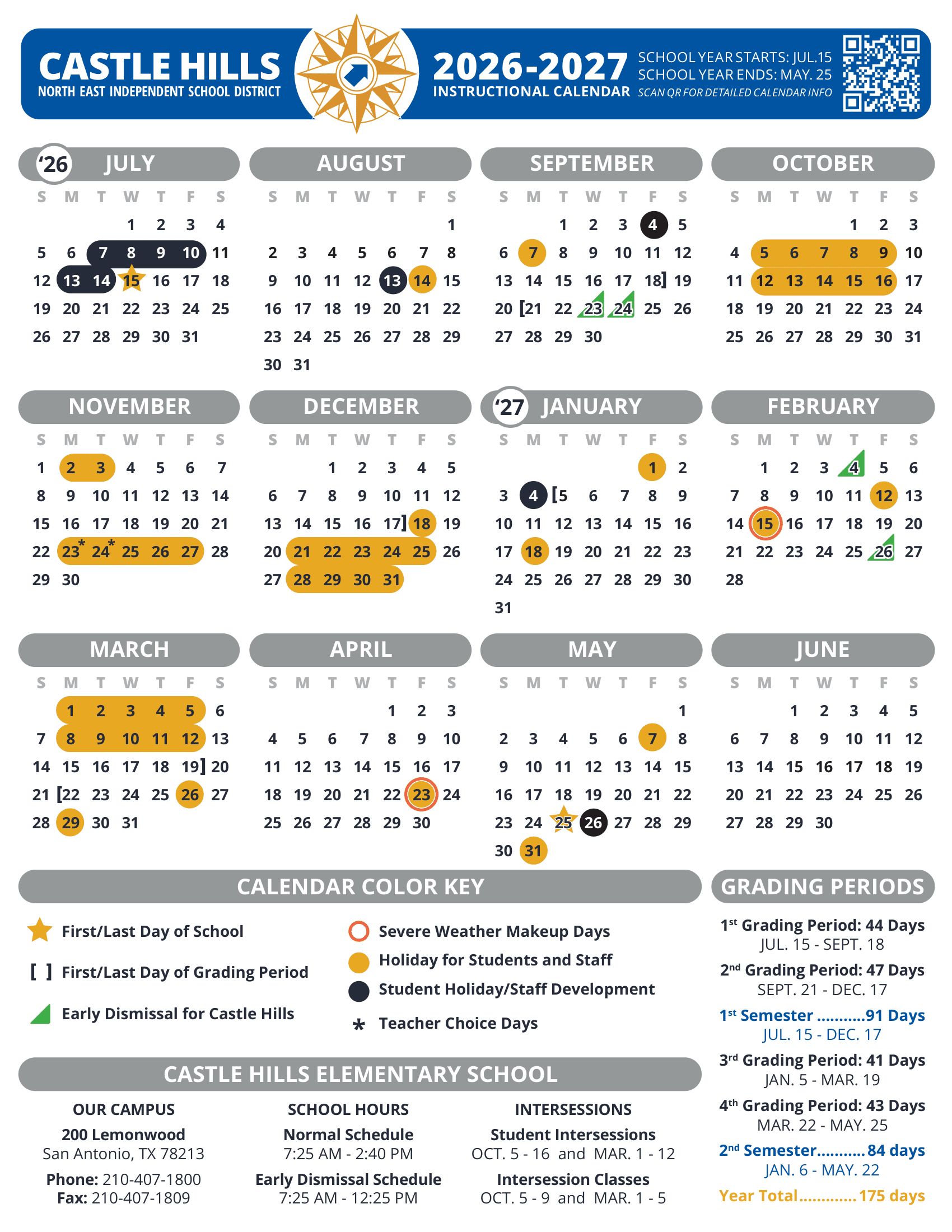 Castle Hills Elementary School Calendar 26-27 Revised PDF