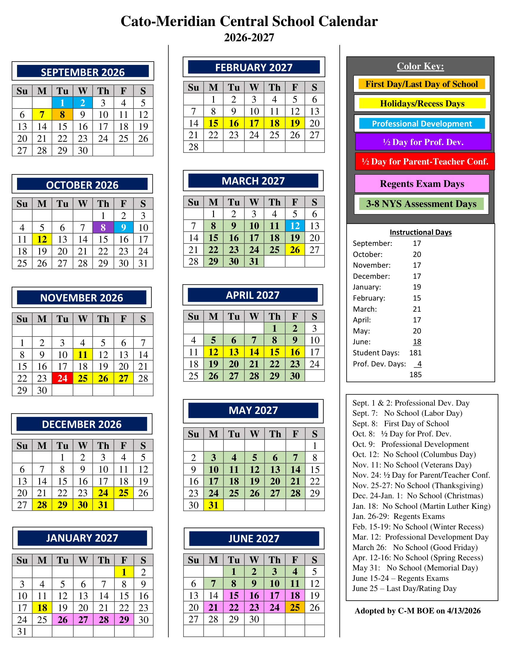 Cato-Meridian Central School District Calendar 26-27 Revised