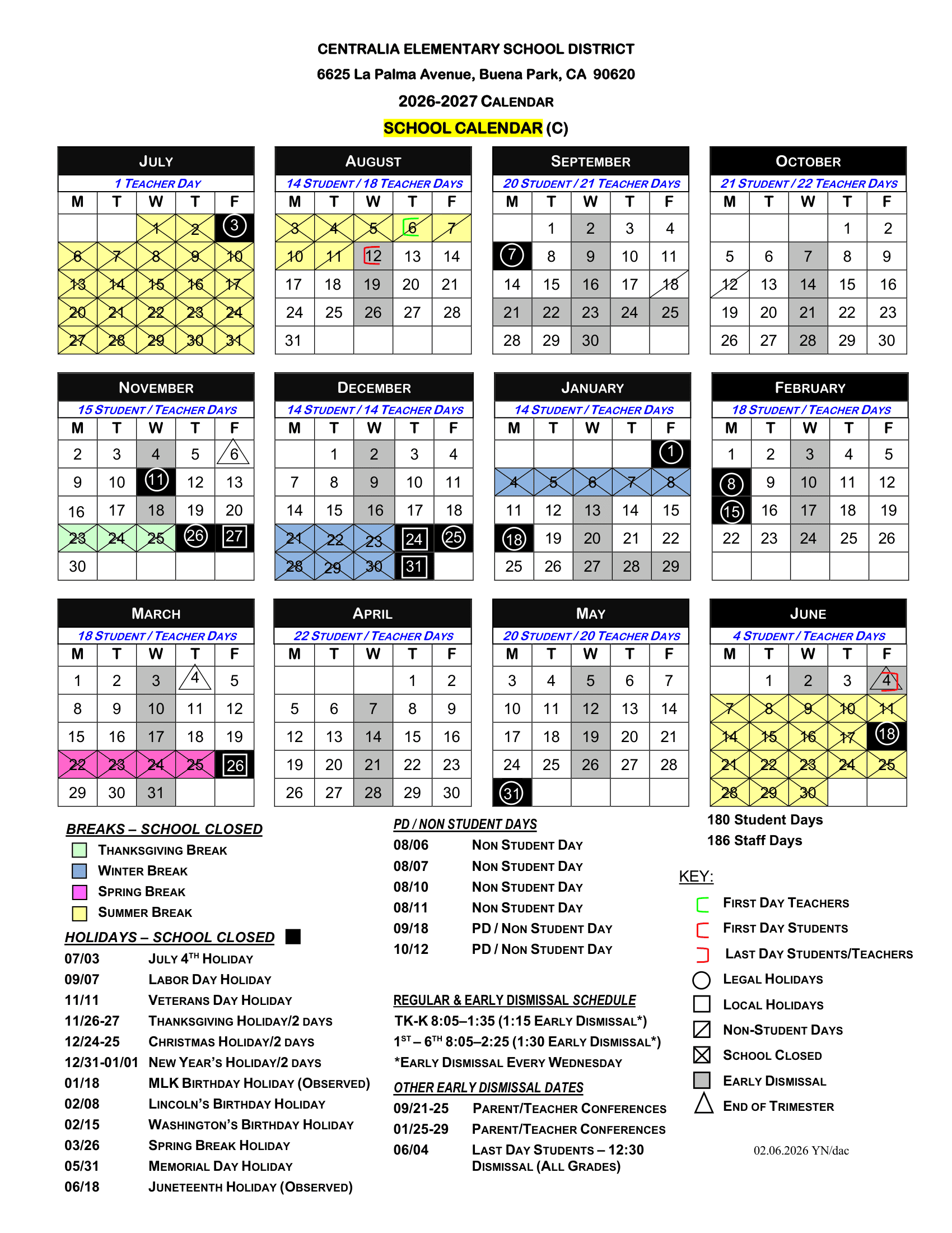 Centralia Elementary School District Calendar 26-27 Revised