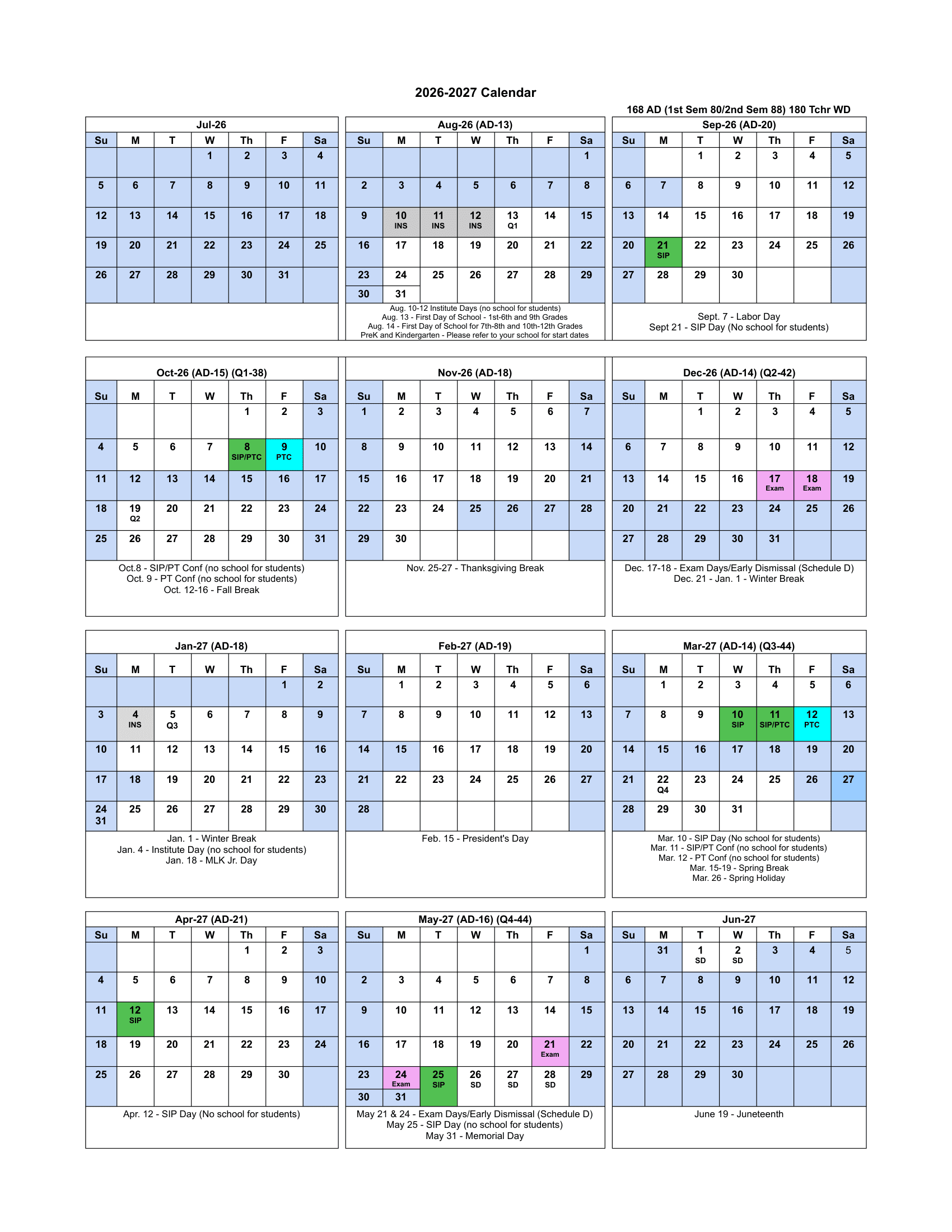 Champaign Unit 4 Schools Calendar 26-27 Revised