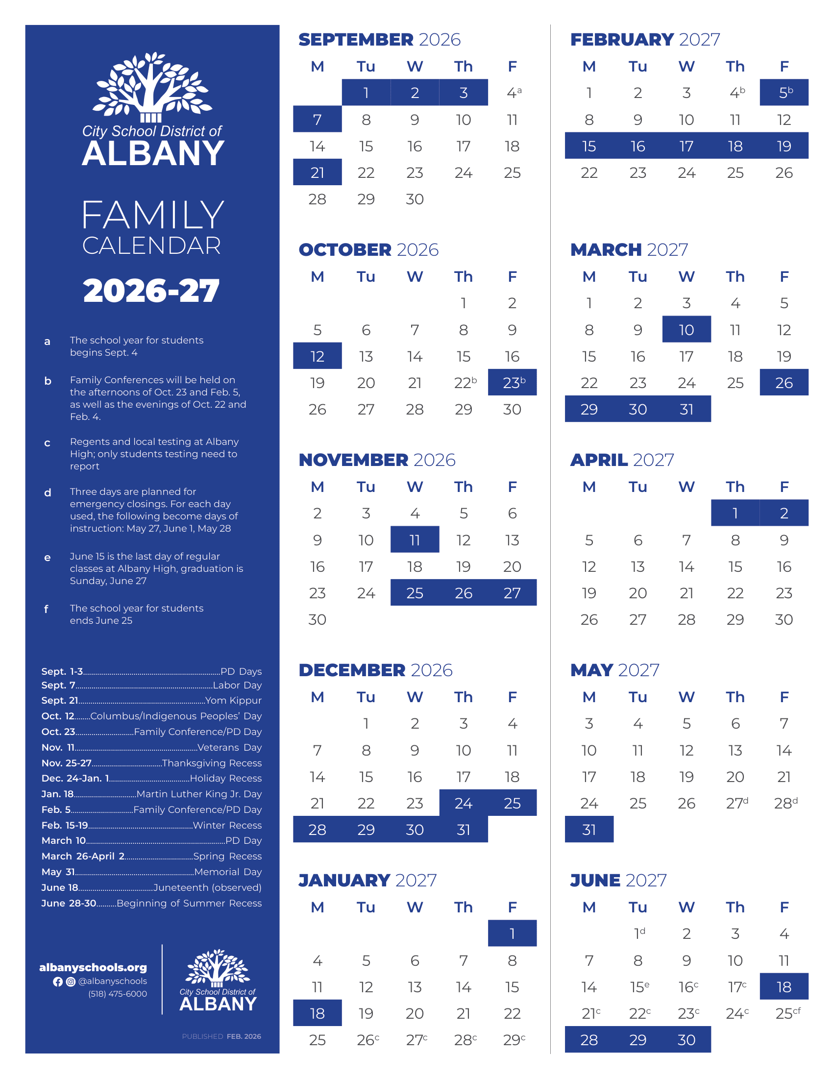 City School District of Albany Calendar 26-27 Revised