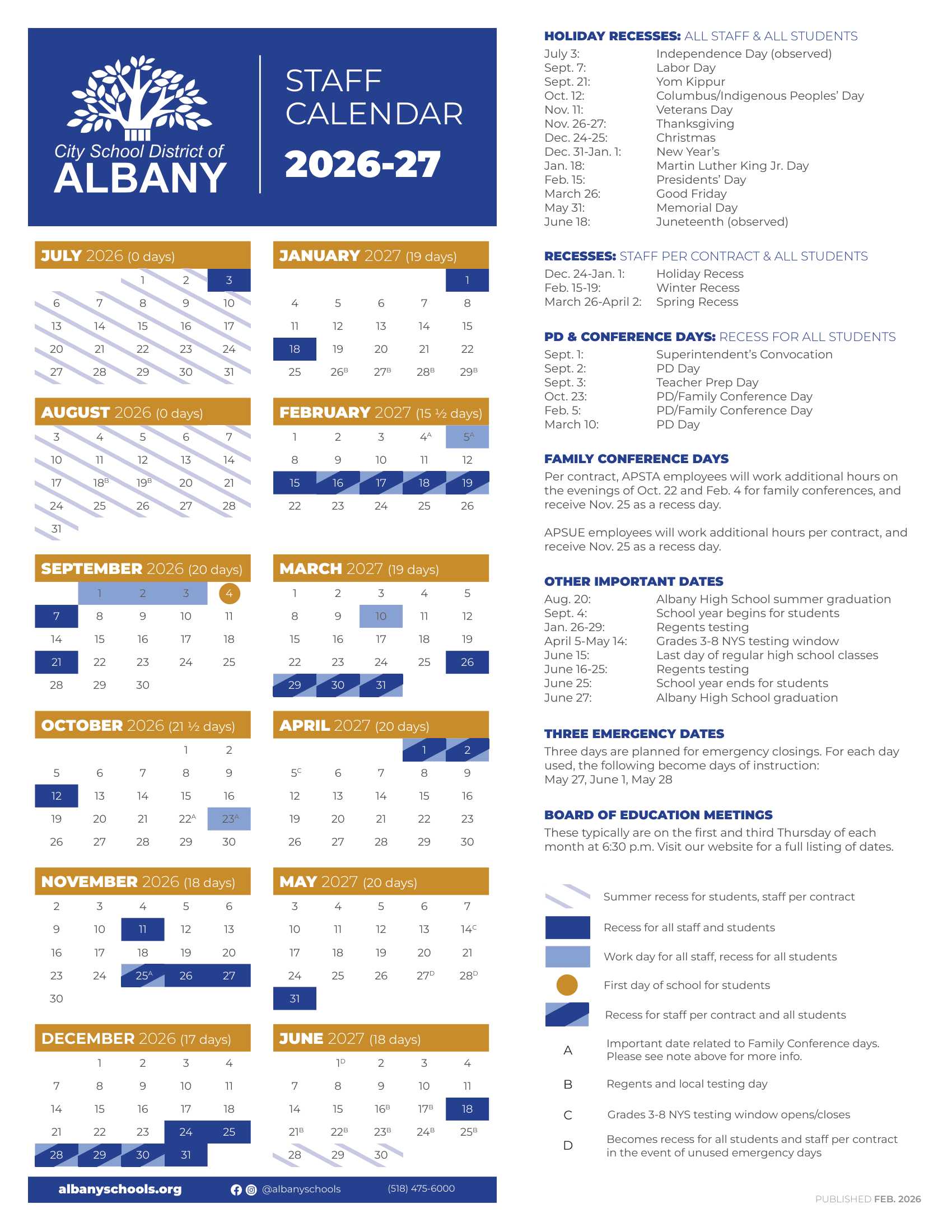 City School District of Albany Calendar 26-27 Revised