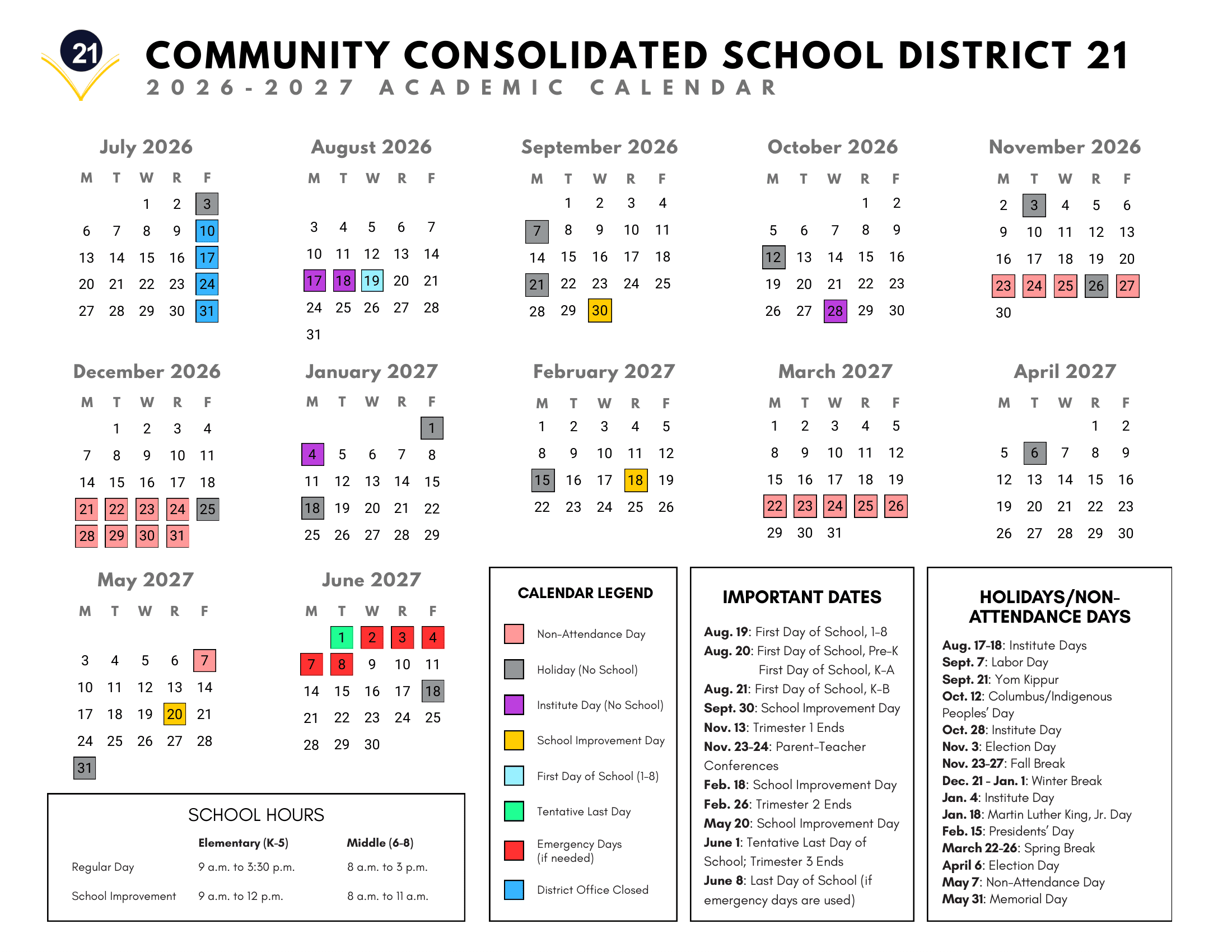 CUSD 21 Calendar 26-27 Revised