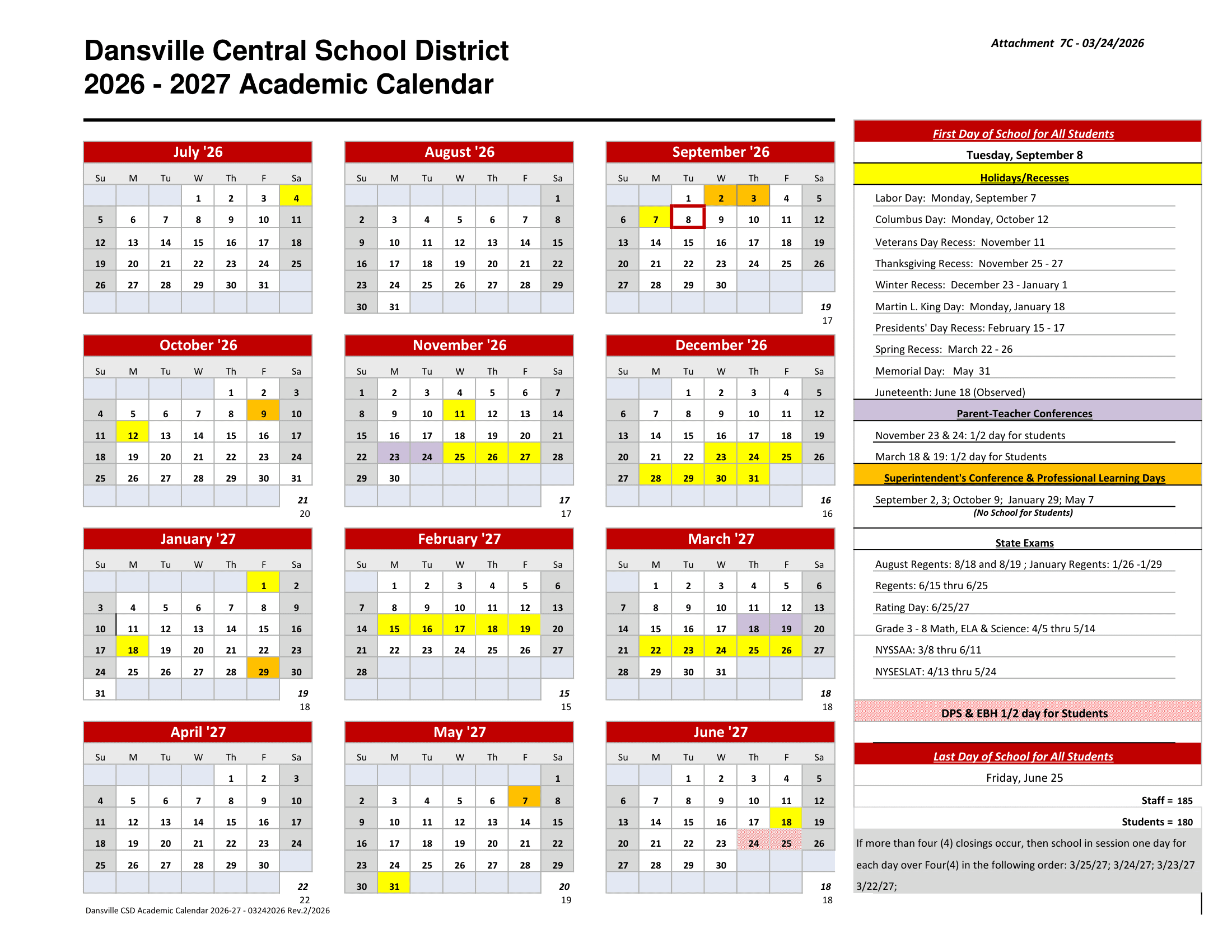 Dansville Central School District Calendar 26-27 Revised