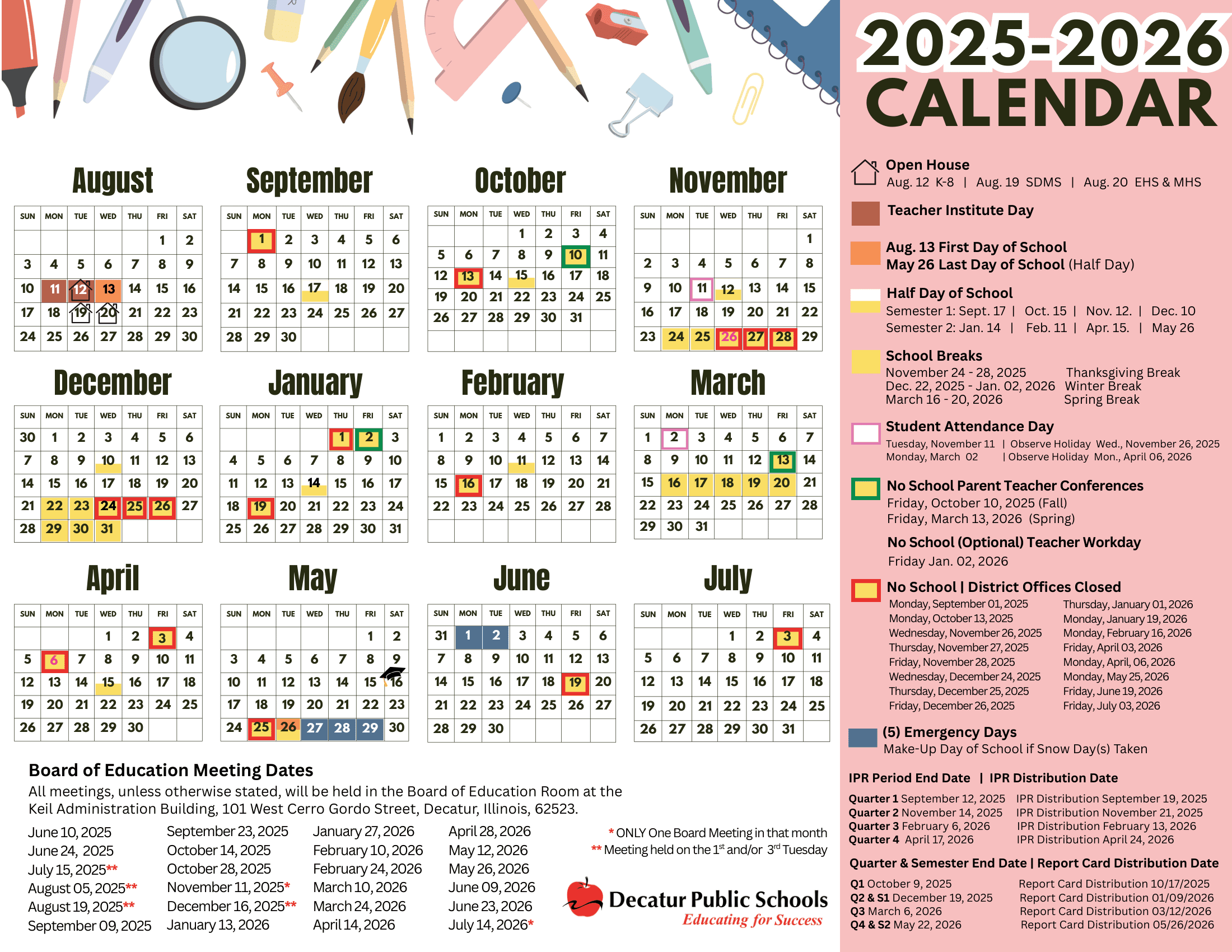 Decatur Public Schools Calendar 25-26 Revised
