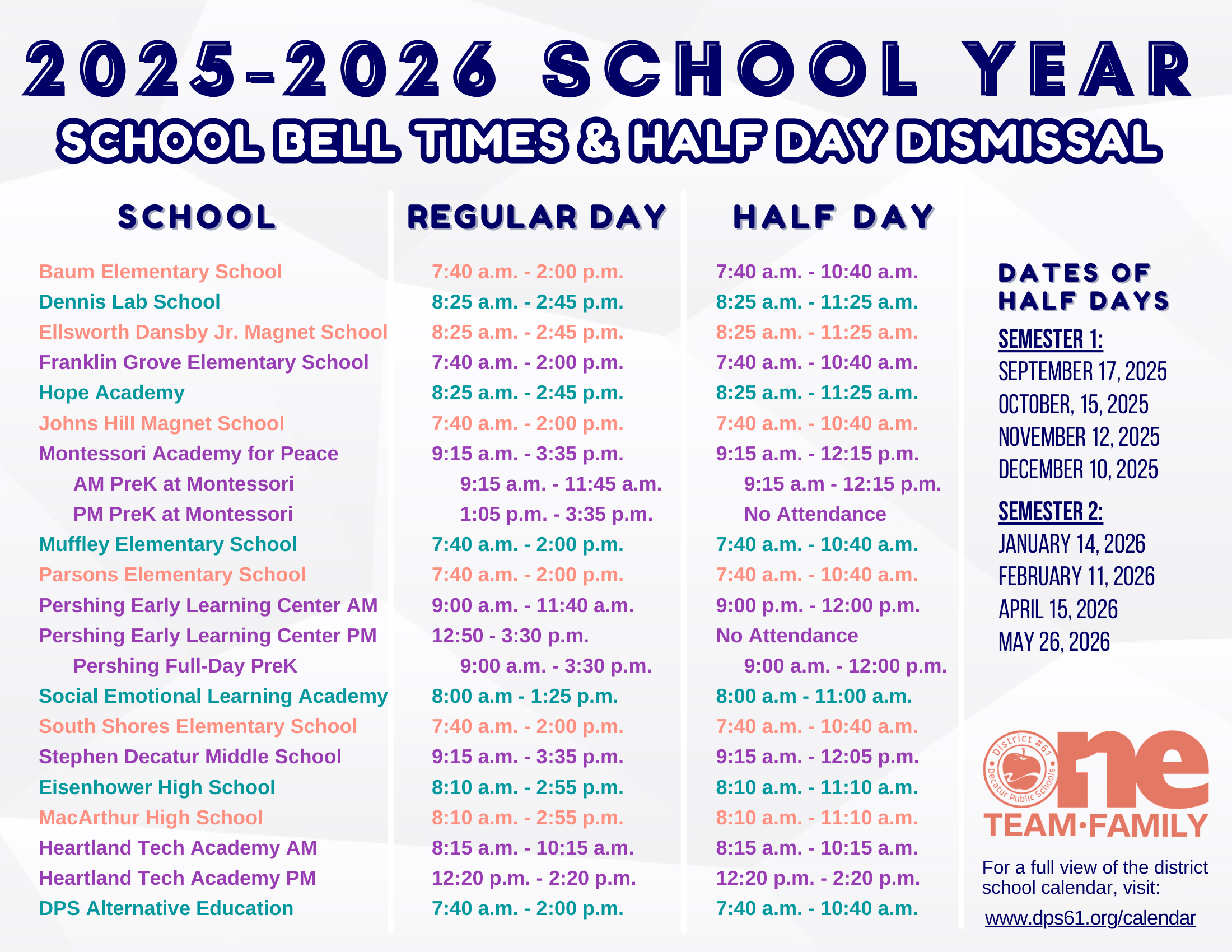 Decatur Public Schools Calendar 25-26 Revised