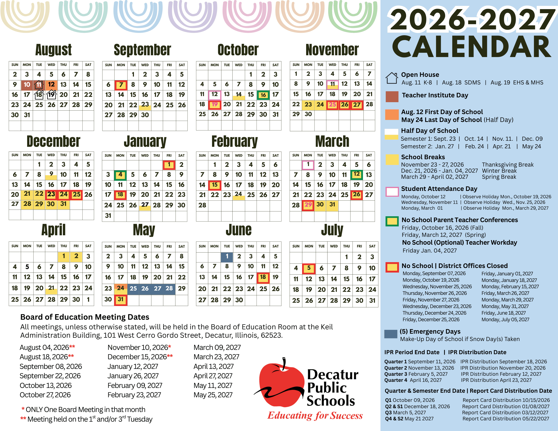 Decatur Public Schools Calendar 25-26 Revised