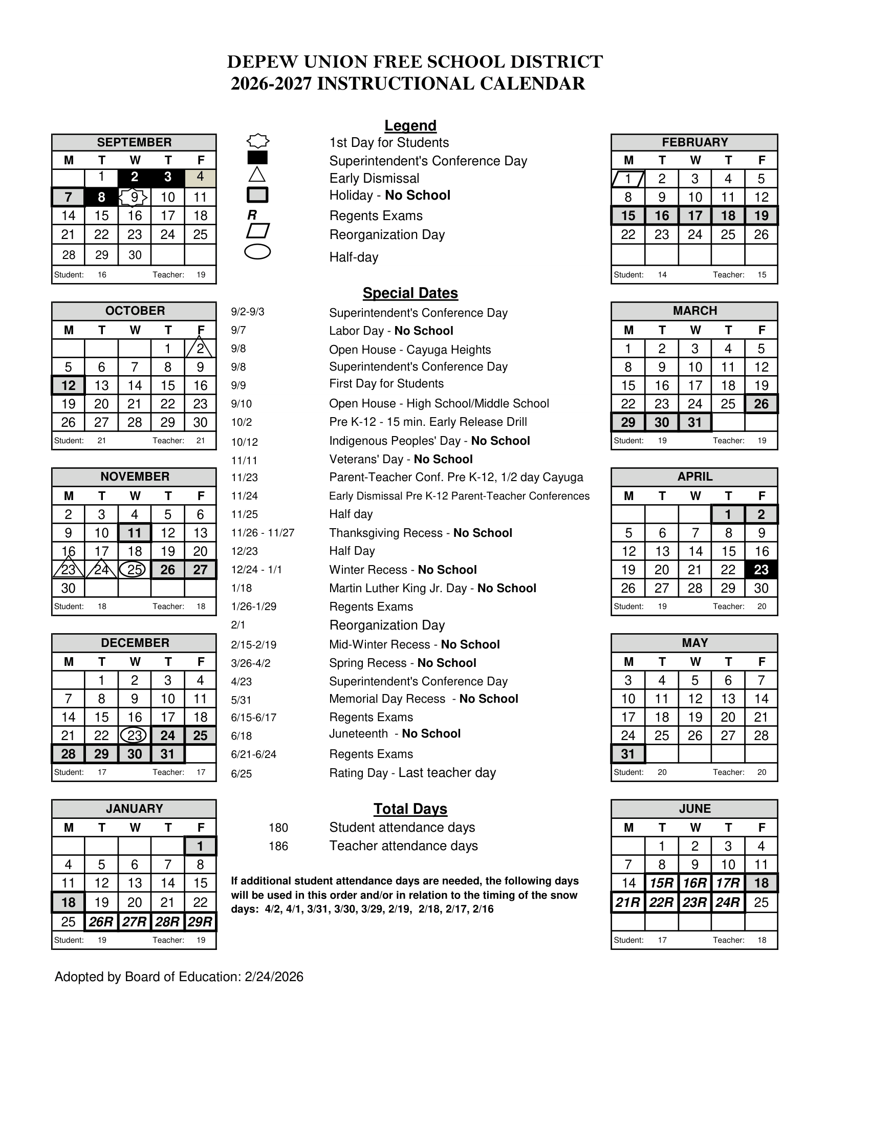 Depew Union Free School District Calendar 26-27 Revised