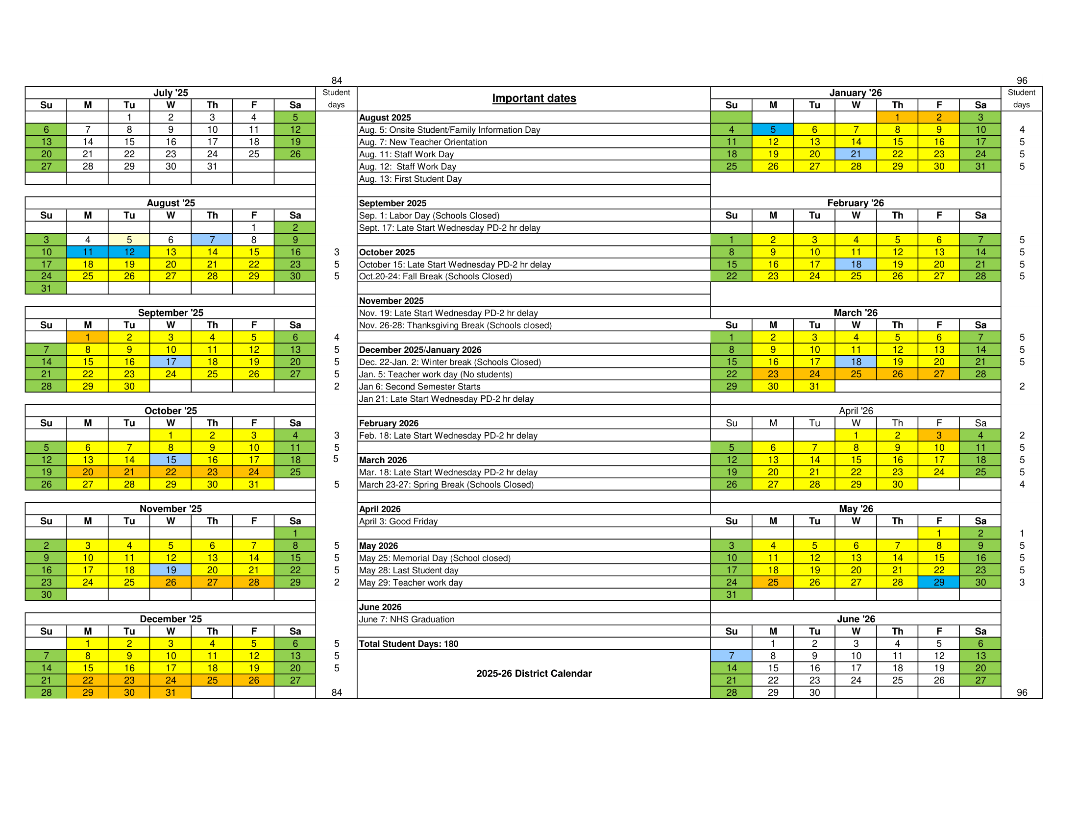 2025-26 District Calendar Calendar 25-26 Revised
