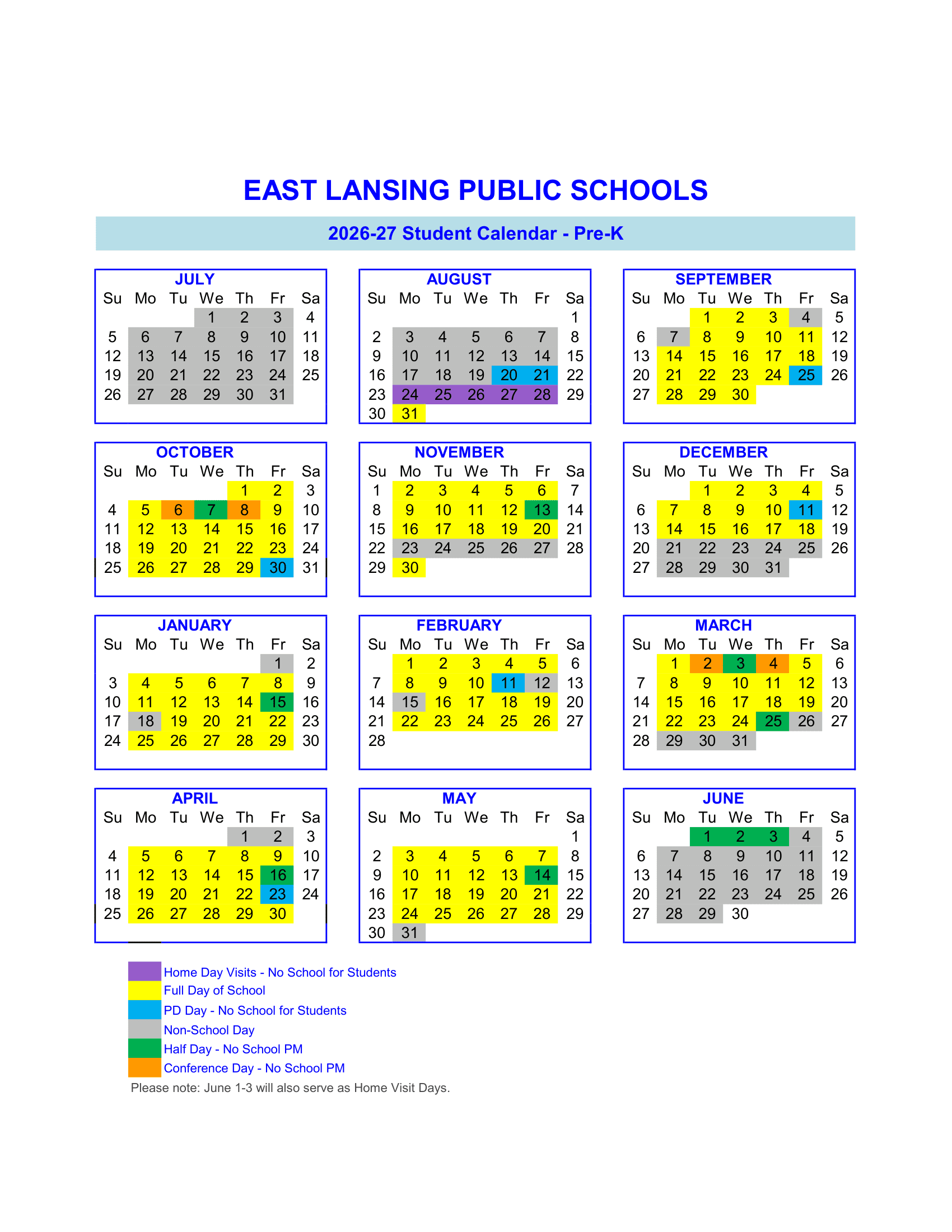 East Lansing Public Schools Calendar 26-27 Revised