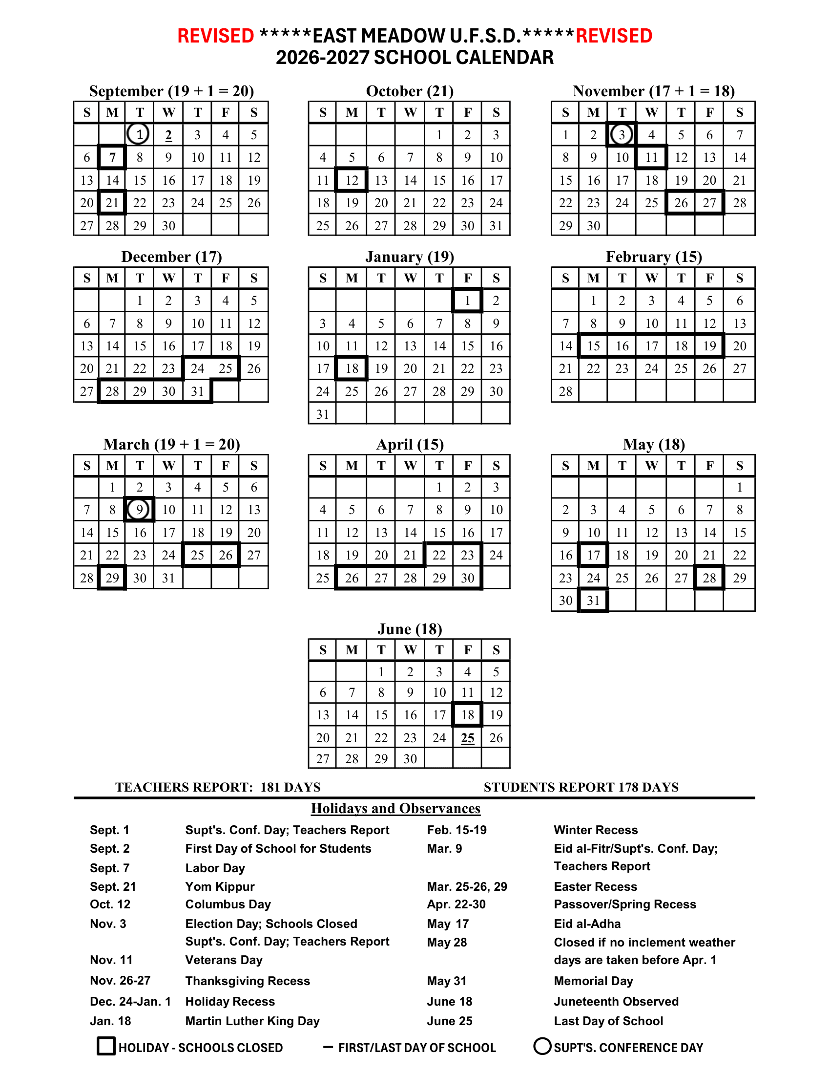 East Meadow U.F.S.D. Calendar 26-27 Revised