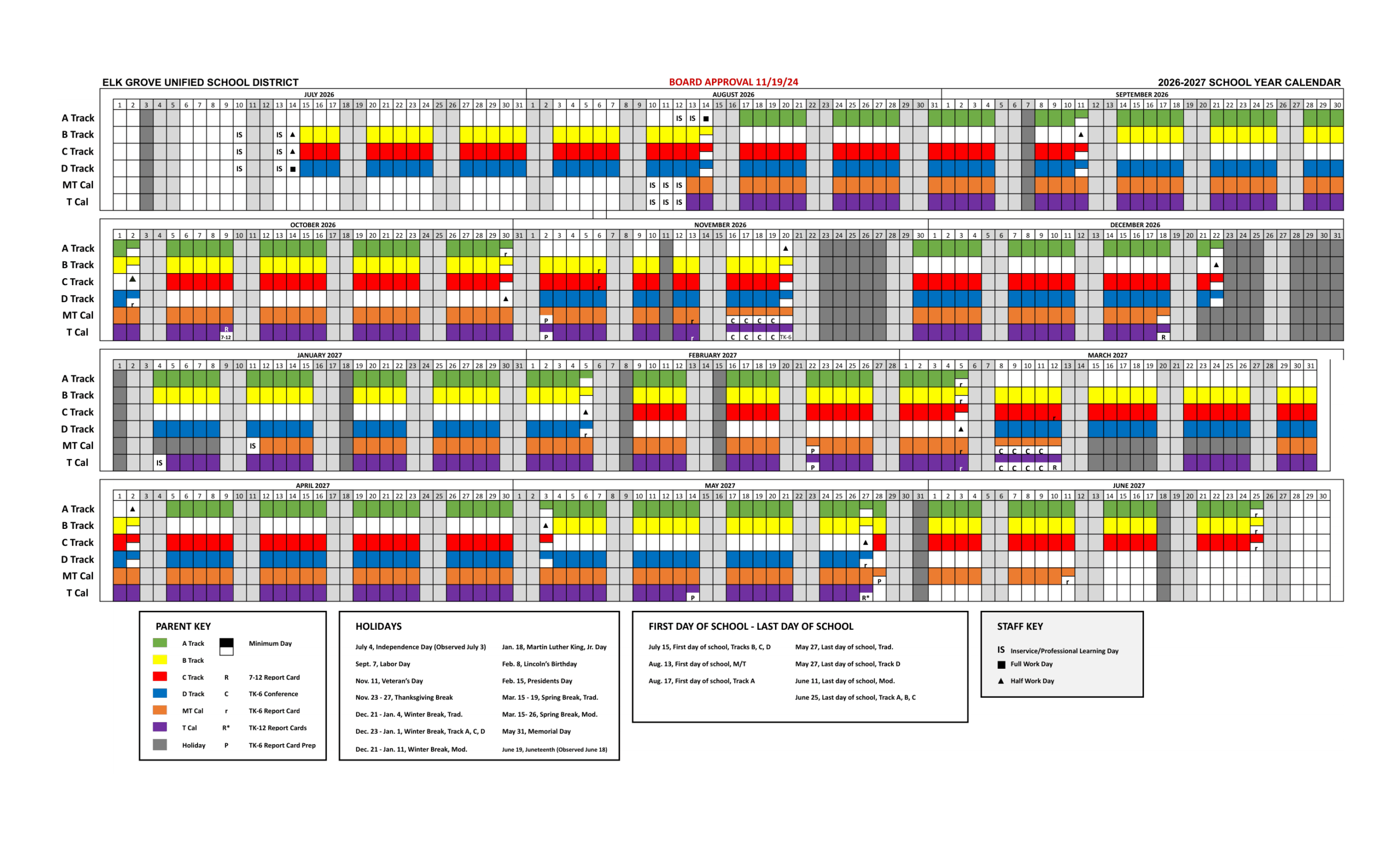 Elk Grove Unified School District Calendar 26-27 Revised