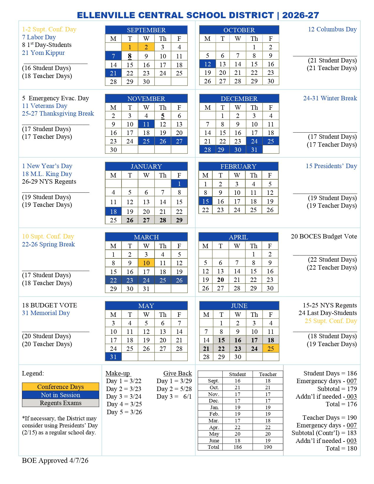 Allegany-Limestone Central School Calendar 26-27 Revised