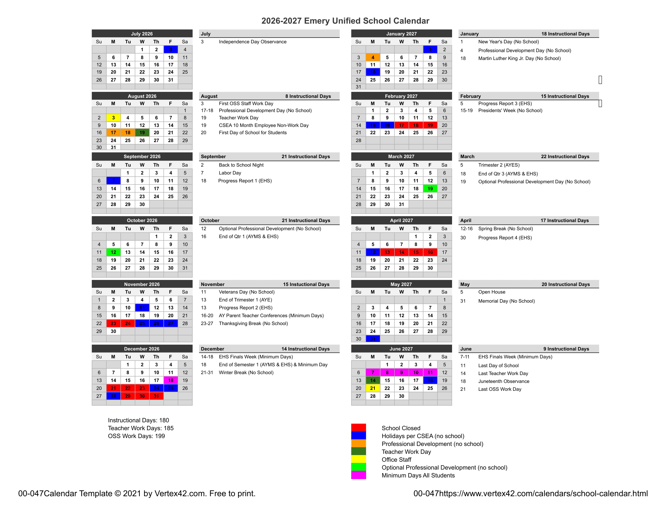 Emery Unified School Calendar Calendar 26-27 Revised