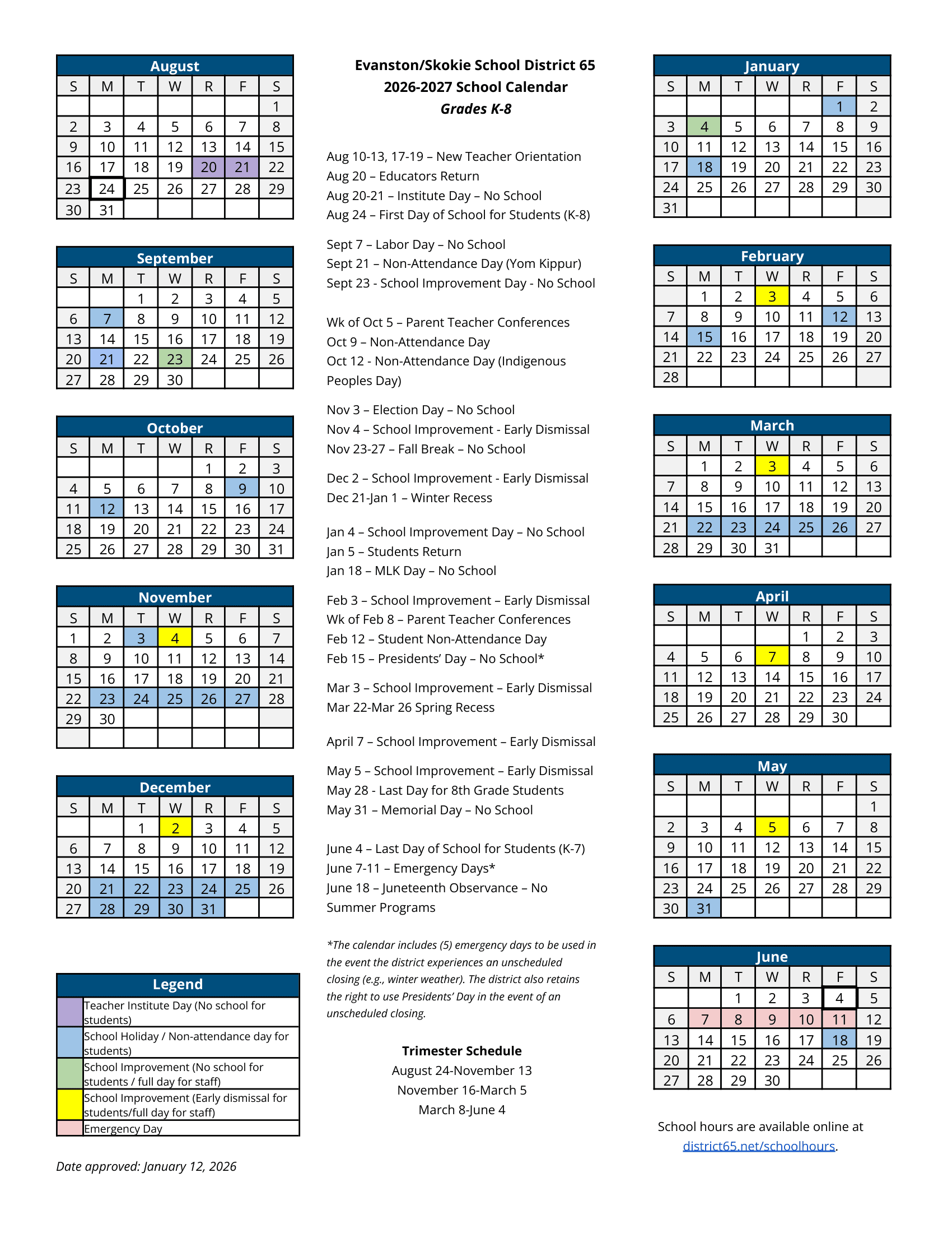 EvanstonSkokie School District 65 Calendar 26-27 Revised