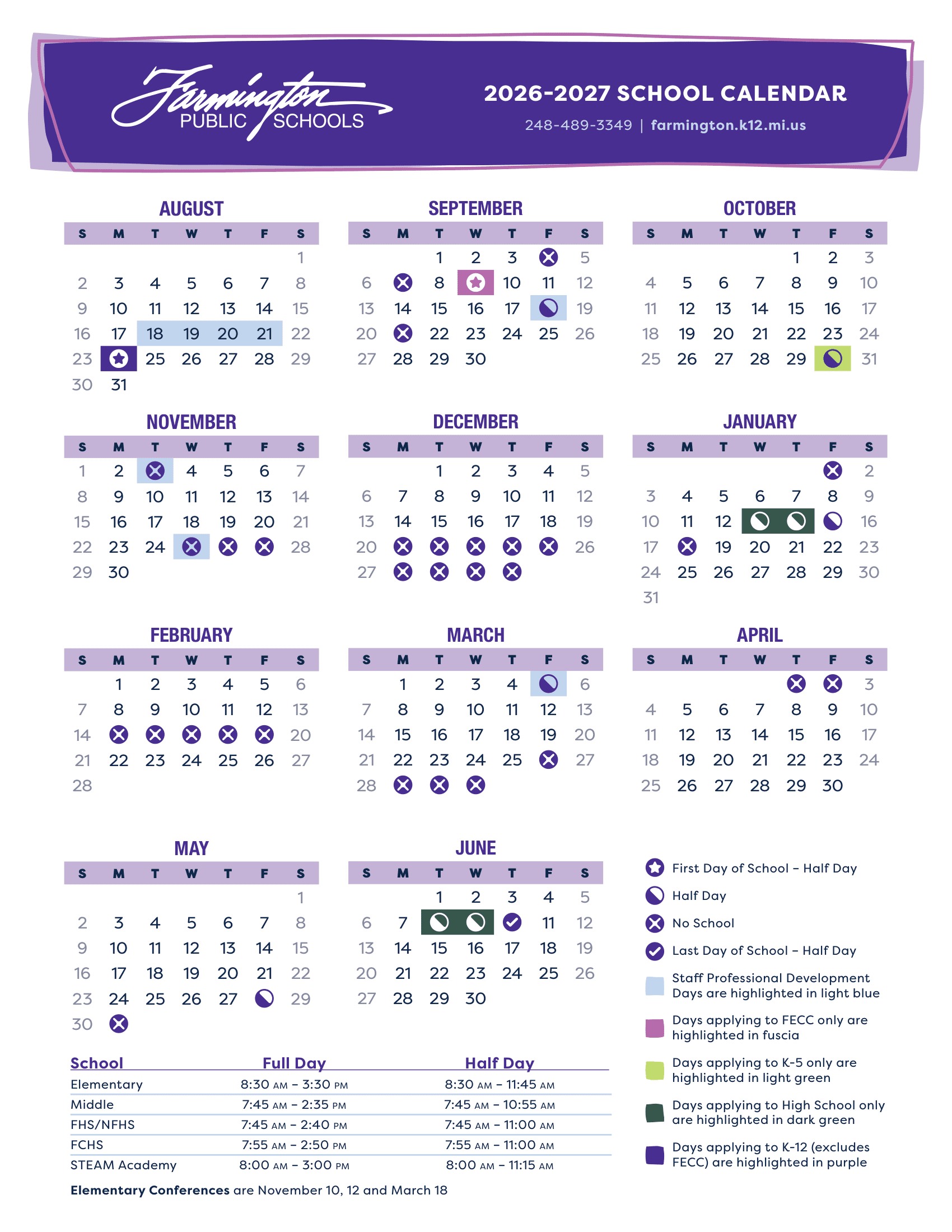 Farmington Public Schools Calendar 26-27 Revised