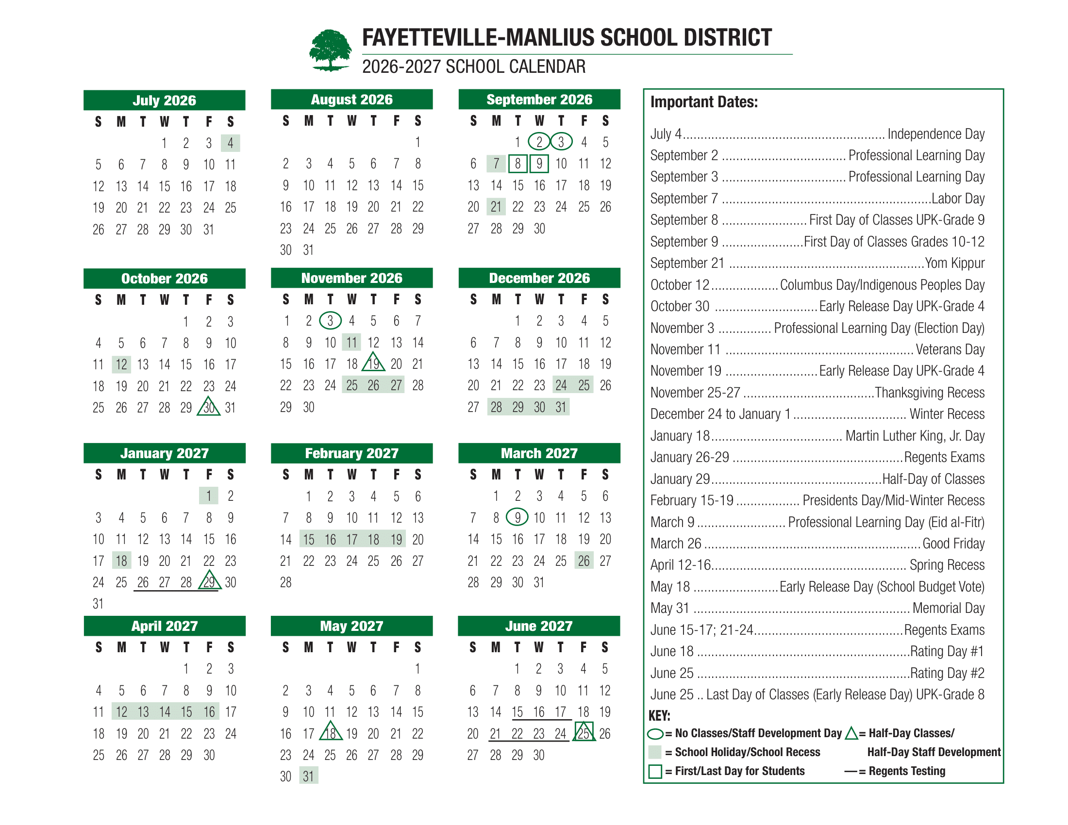 Fayetteville-Manlius School District Calendar 26-27 Revised