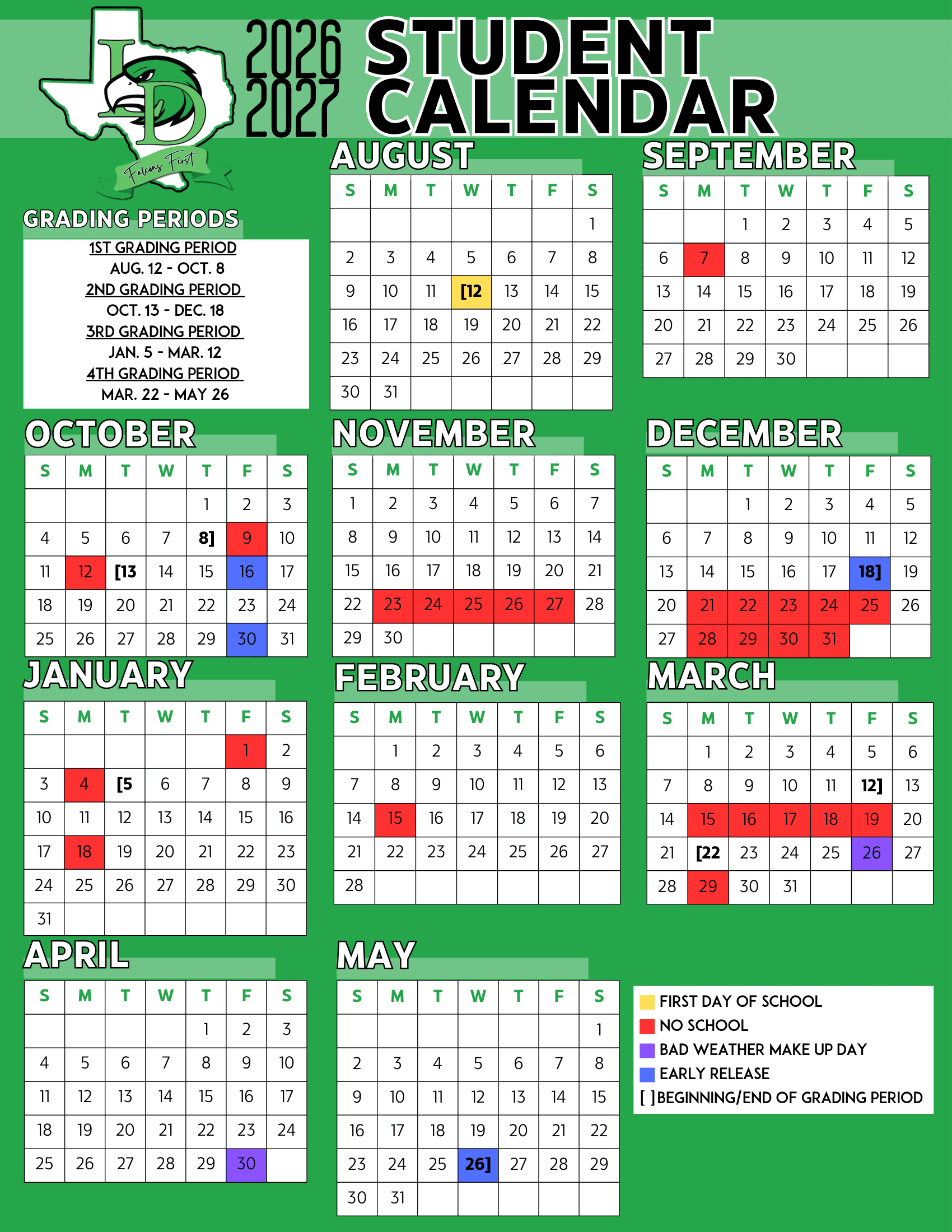 Ferris Independent School District Calendar 26-27 Revised PDF