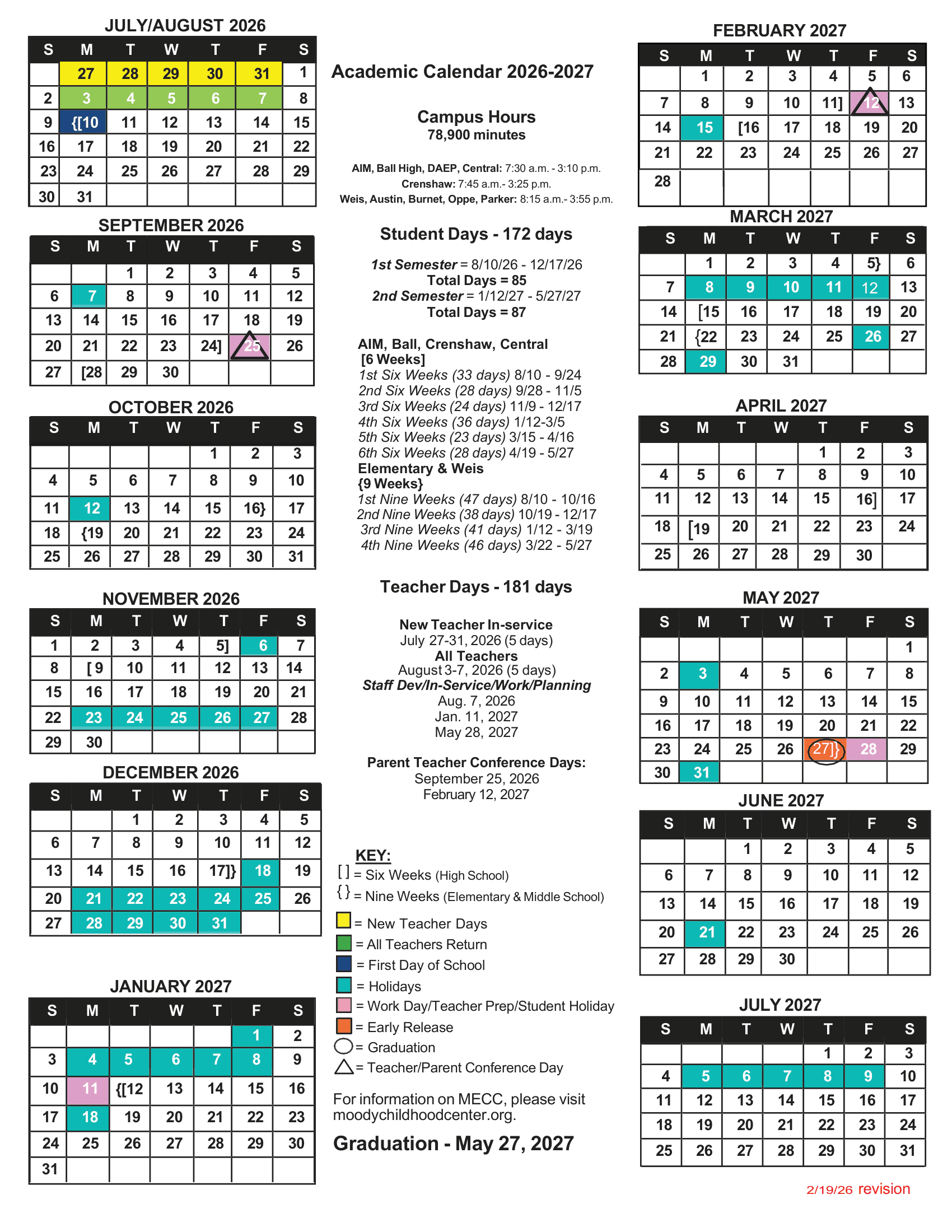 Galveston Independent School District Calendar 26-27 Revised PDF