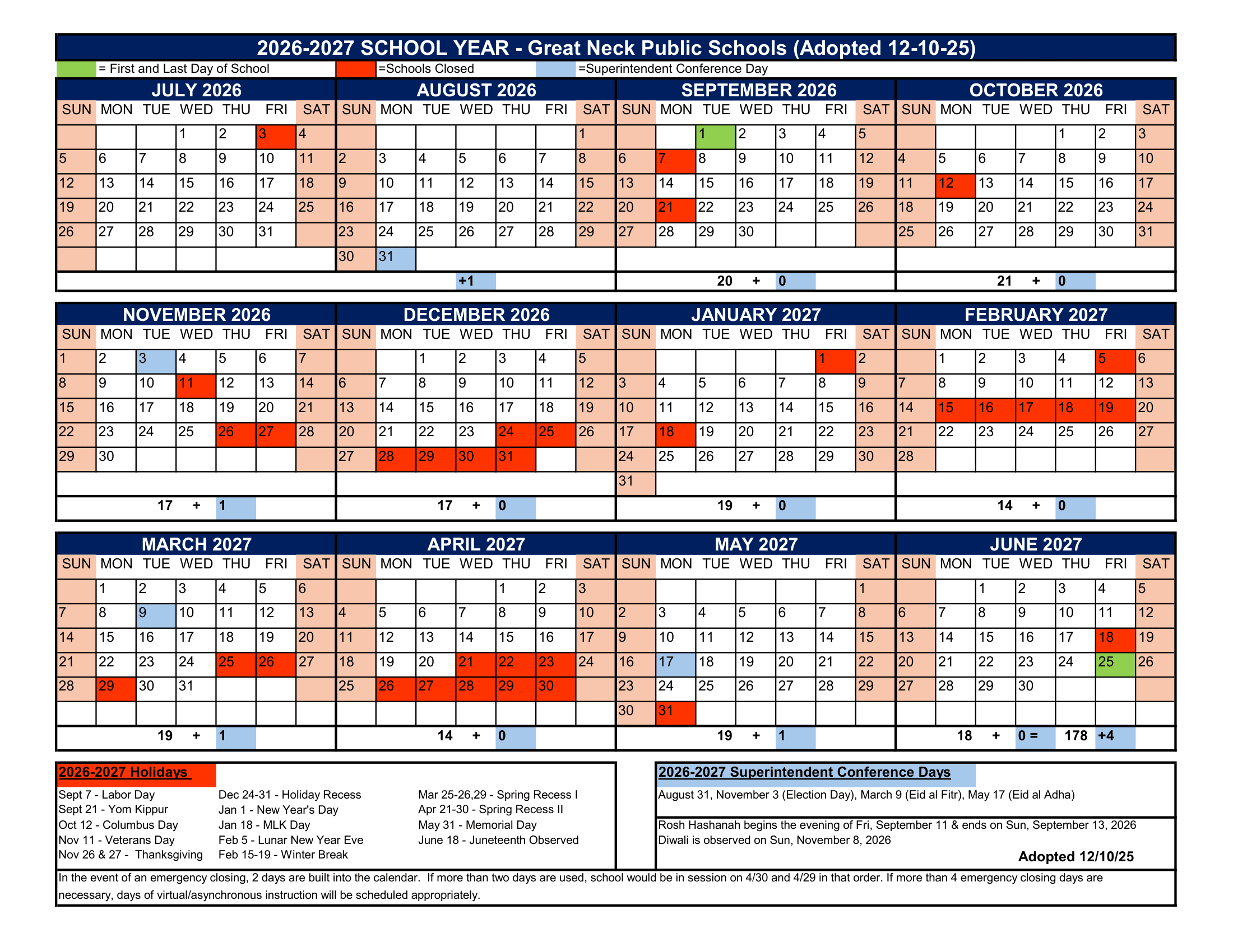 Great Neck Public Schools Calendar 26-27 Revised
