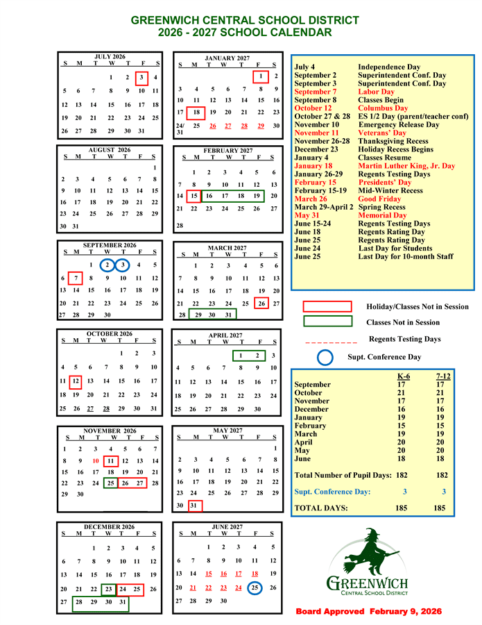 Greenwich Central School District Calendar 26-27 Revised