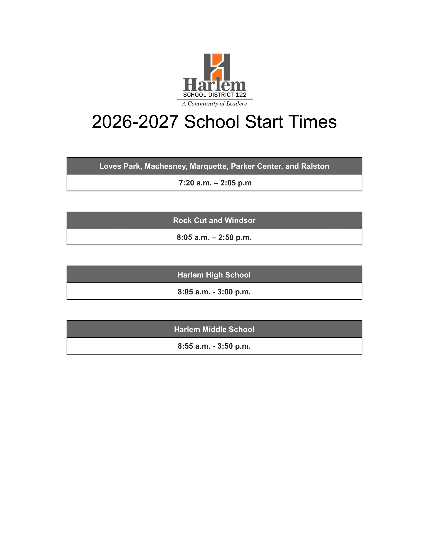 HARLEM SCHOOL DISTRICT #122 Calendar 26-27 Revised