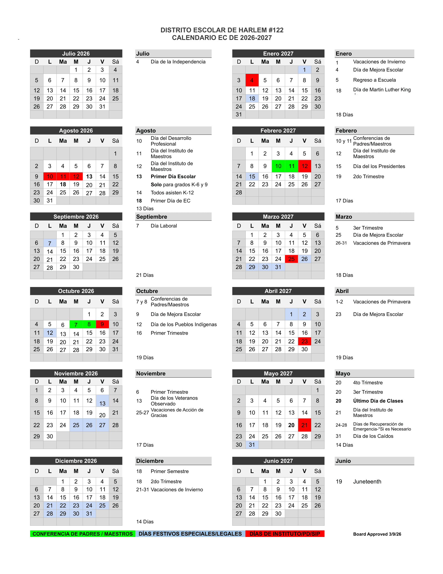 HARLEM SCHOOL DISTRICT #122 Calendar 26-27 Revised