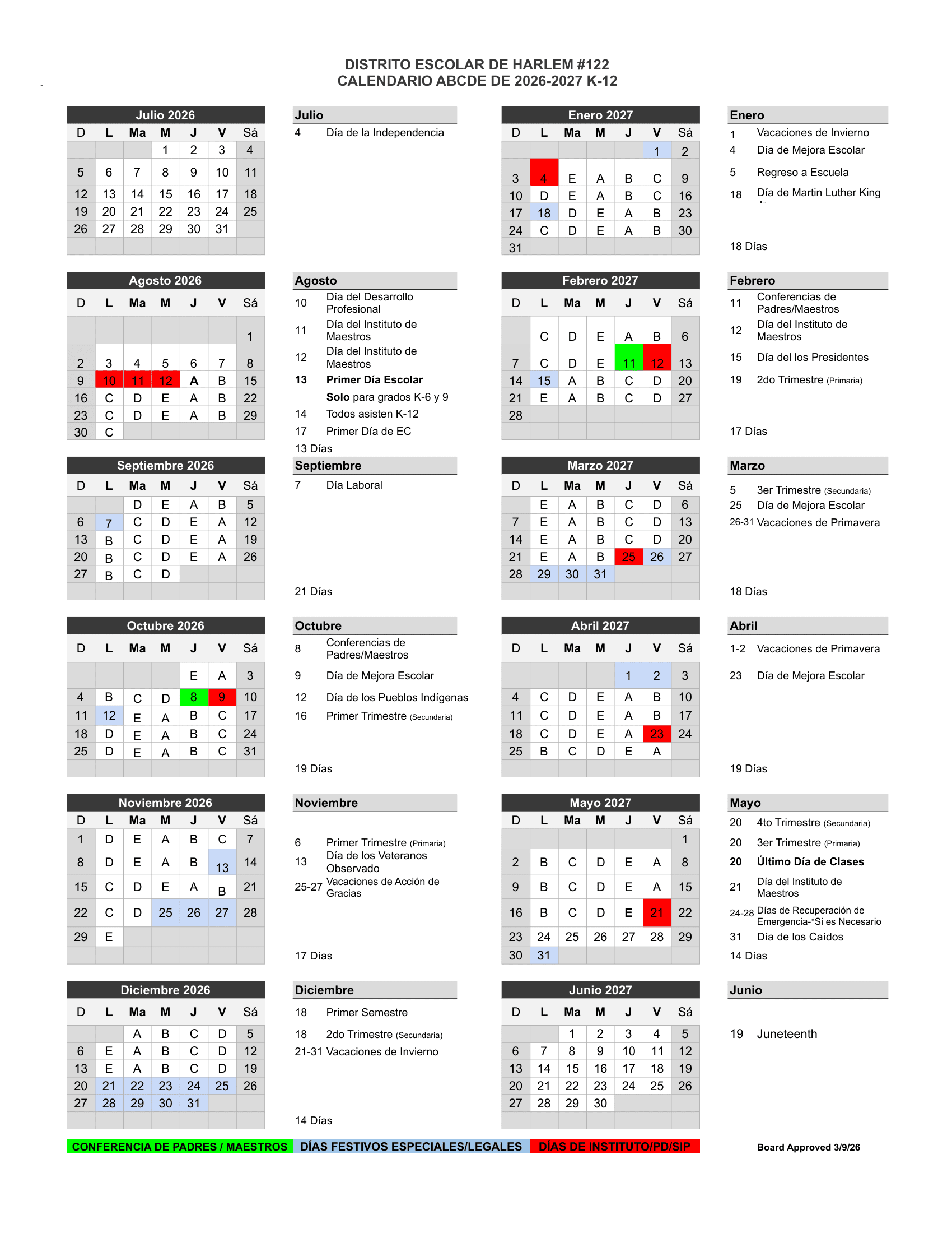 HARLEM SCHOOL DISTRICT #122 Calendar 26-27 Revised