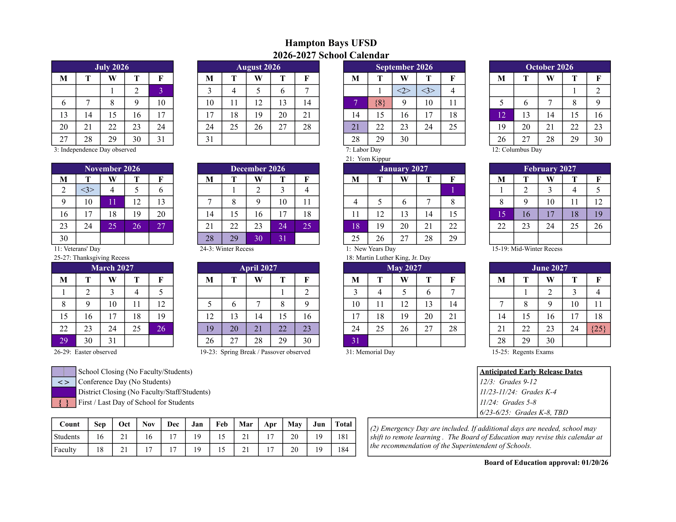 Hampton Bays UFSD Calendar 26-27 Revised