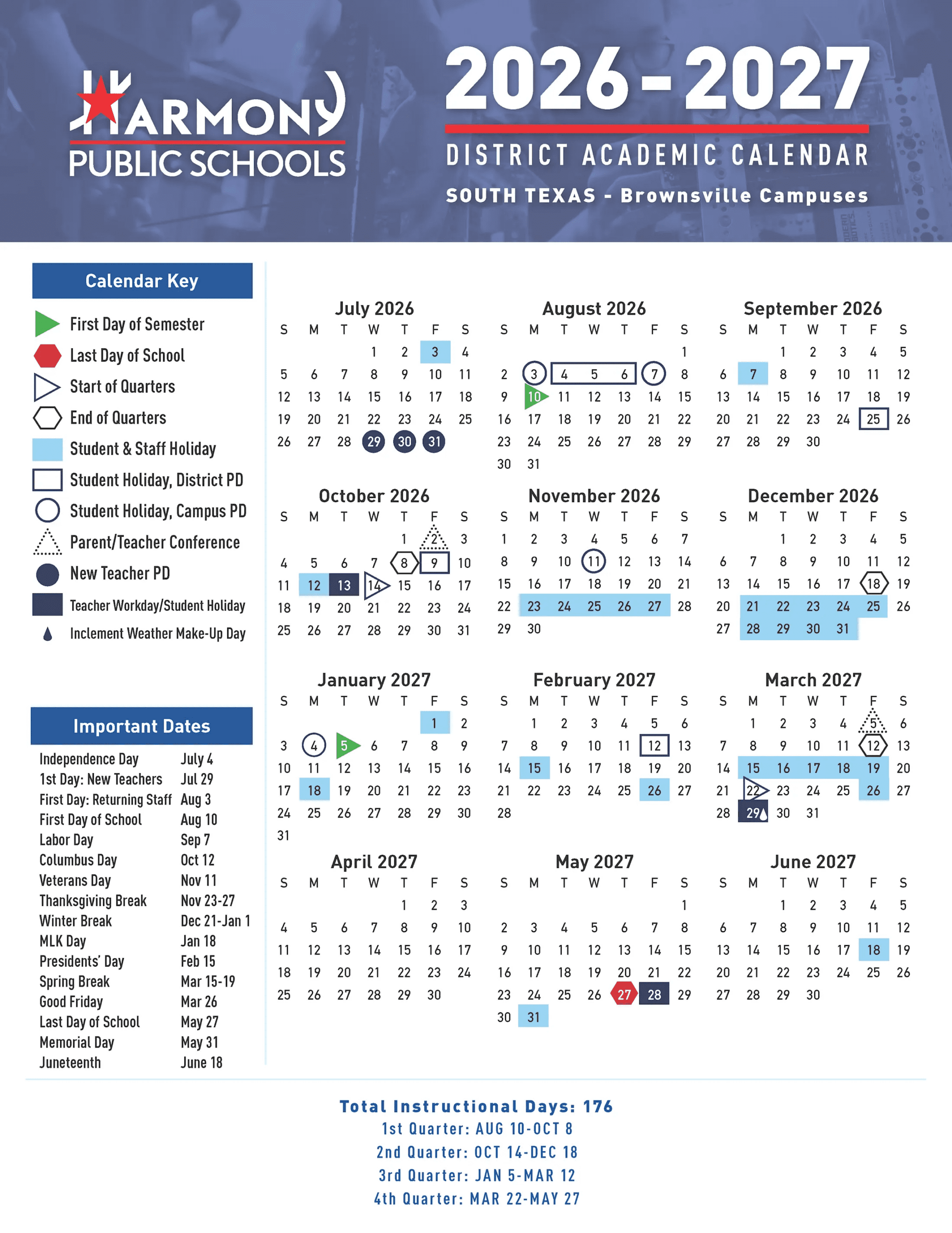 Harmony Public Schools Brownsville Calendar 26-27 Revised PDF