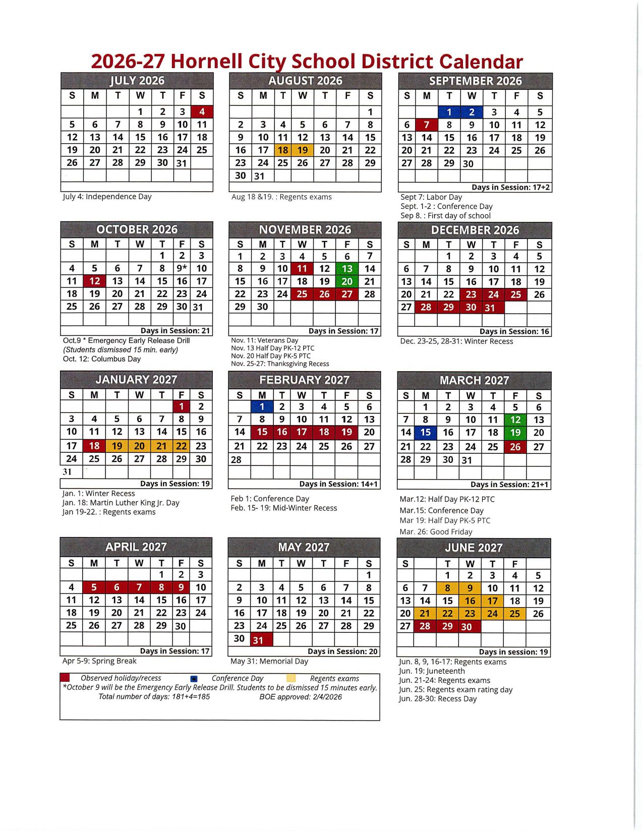Falconer Central School District Calendar 26-27 Revised