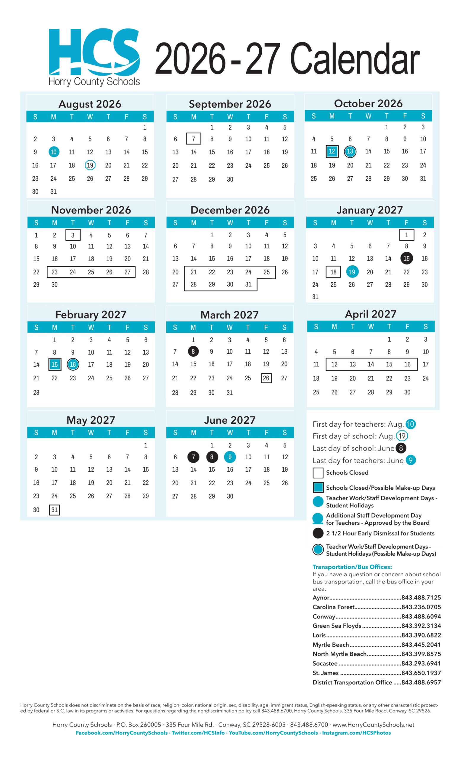 Horry County Schools Calendar 2627 Revised EduCounty