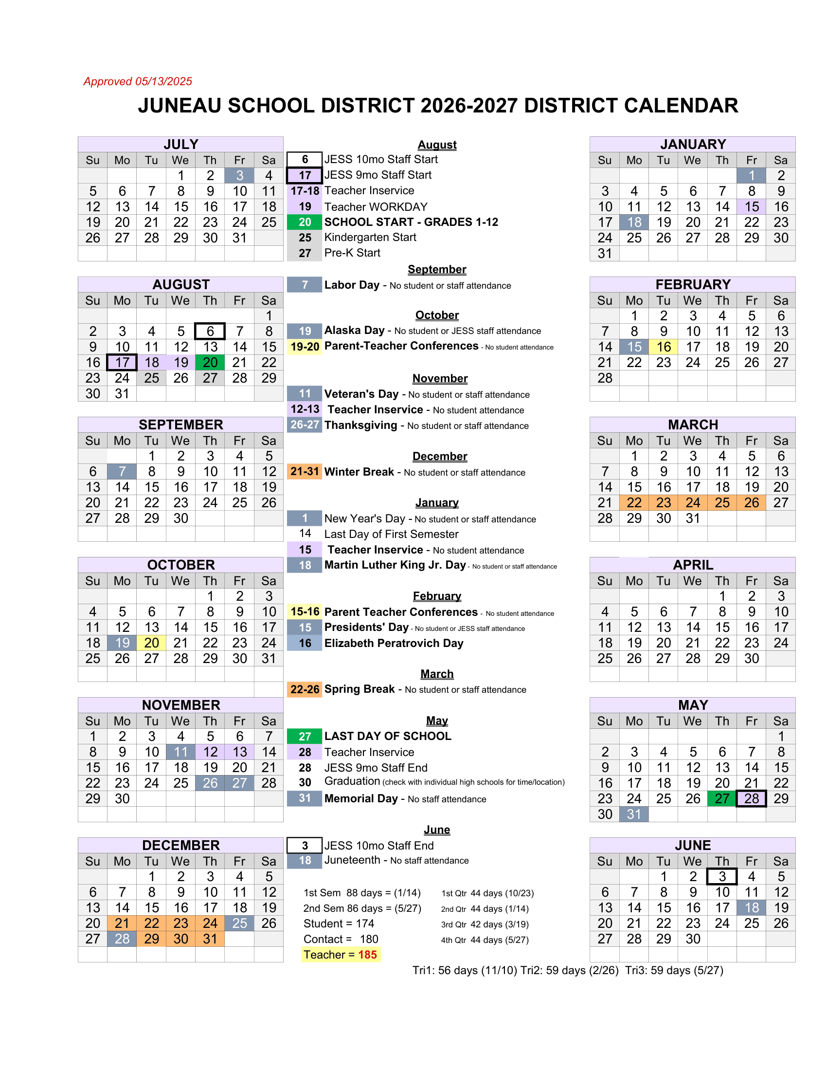 Juneau School District Calendar 26-27 Revised