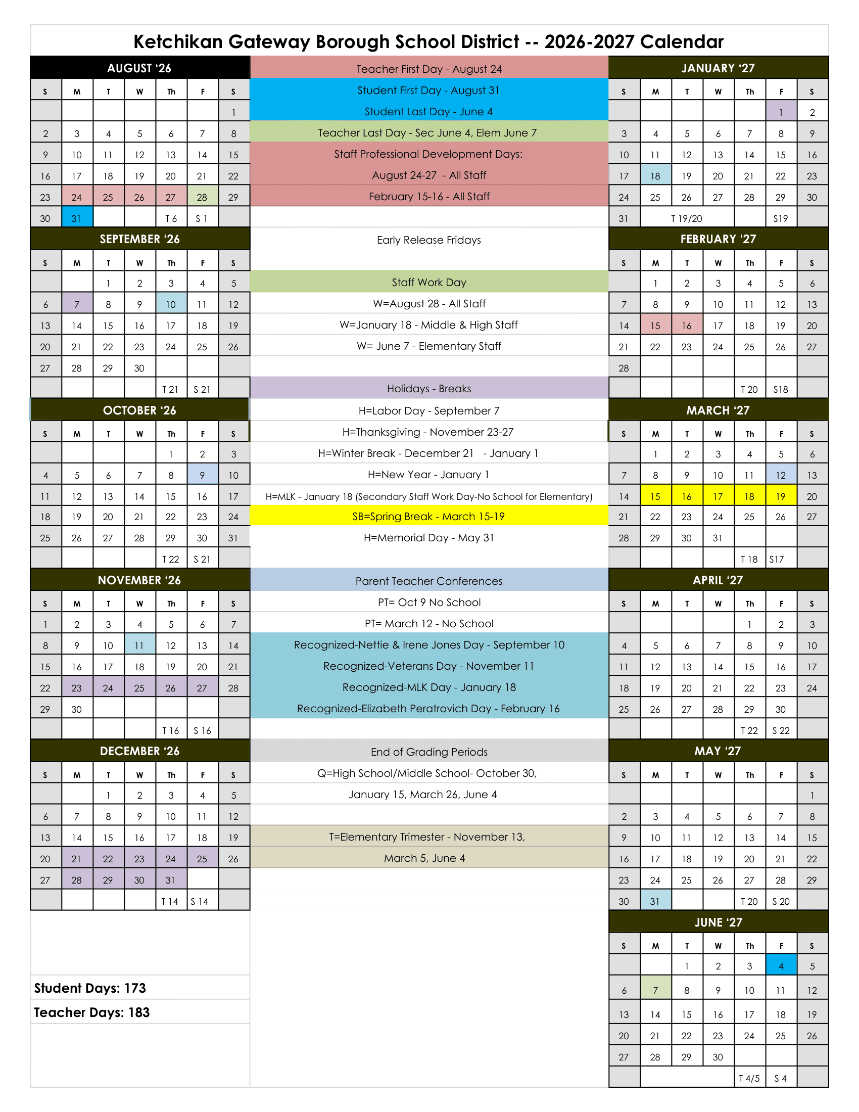 Ketchikan Gateway Borough School District Calendar Calendar 26-27 Revised
