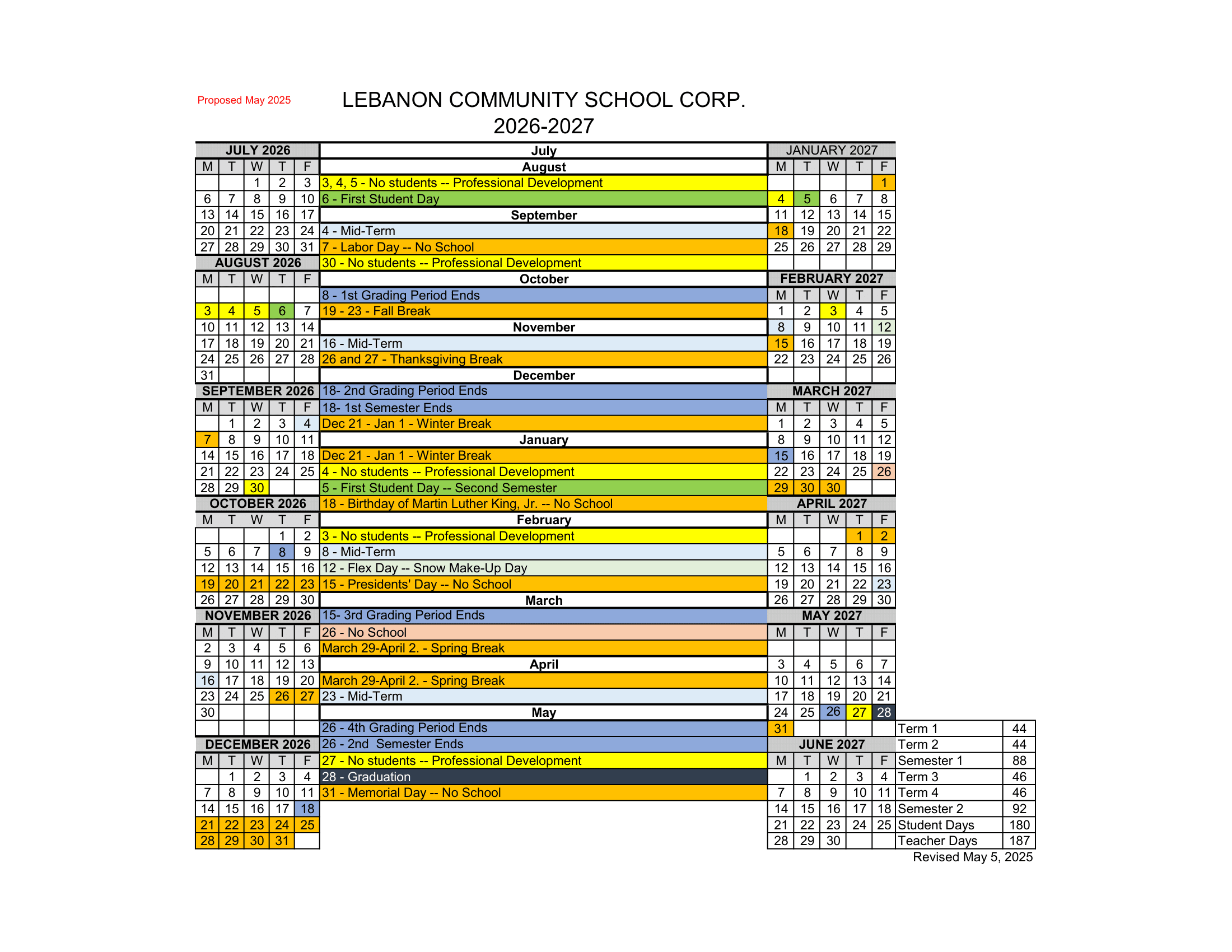 LEBANON COMMUNITY SCHOOL CORP. Calendar 26-27 Revised