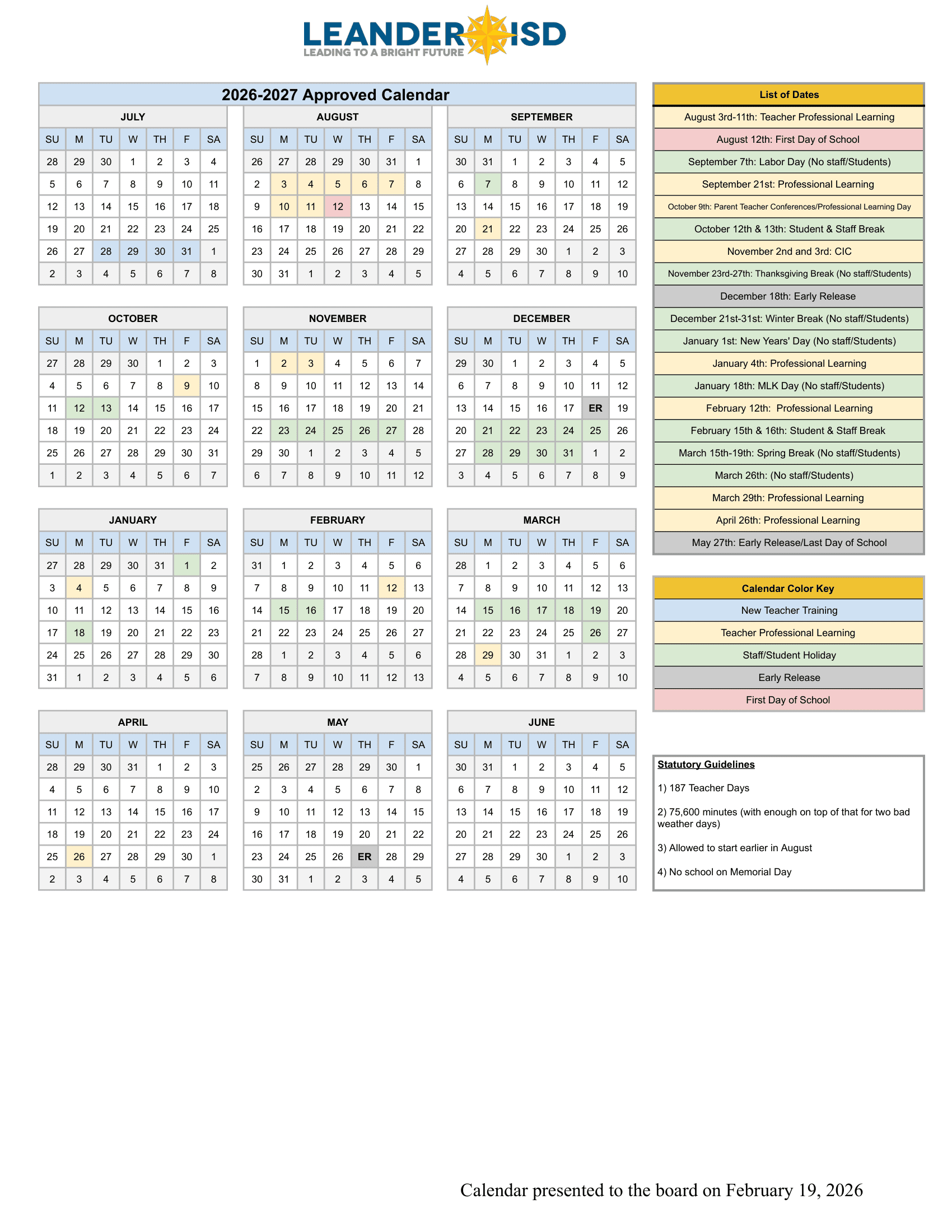 Leander ISD Calendar 26-27 Revised PDF