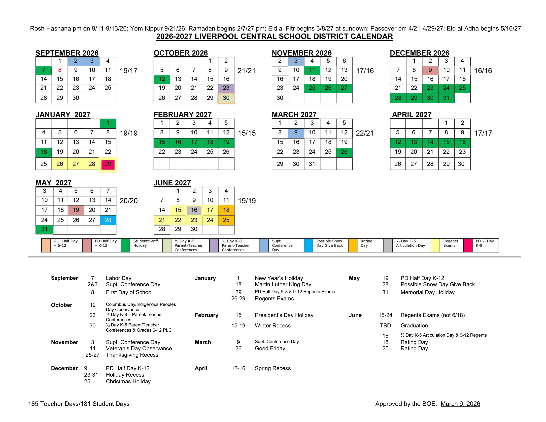 Liverpool Central School District Calendar 26-27 Revised