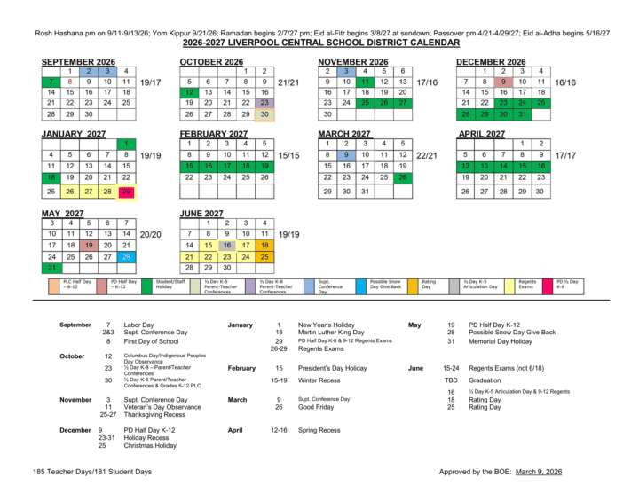 Liverpool Central School District Calendar 2627 Revised EduCounty