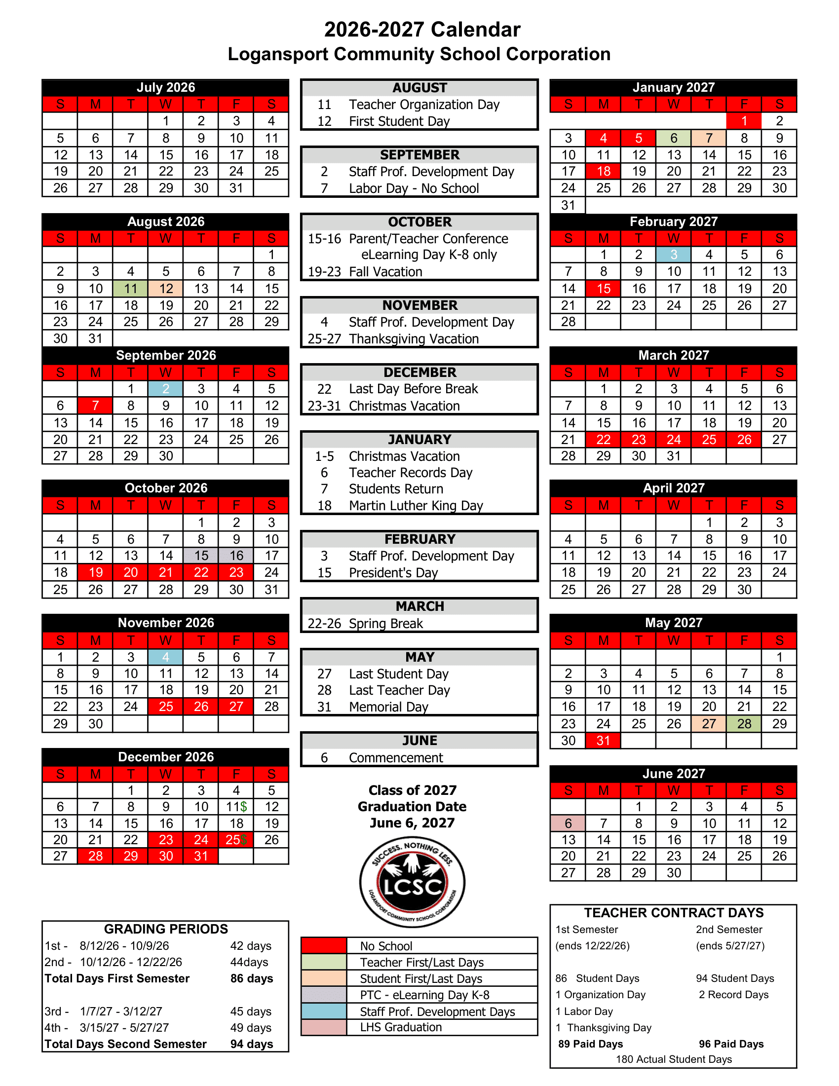 Logansport Community School Corporation Calendar 26-27 Revised