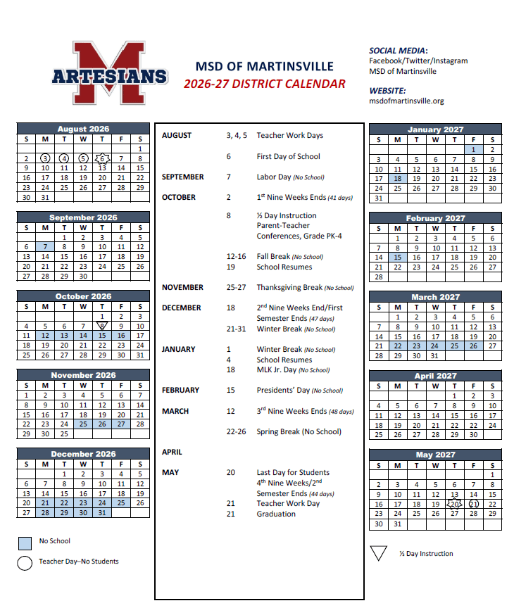 MSD OF MARTINSVILLE Calendar 26-27 Revised