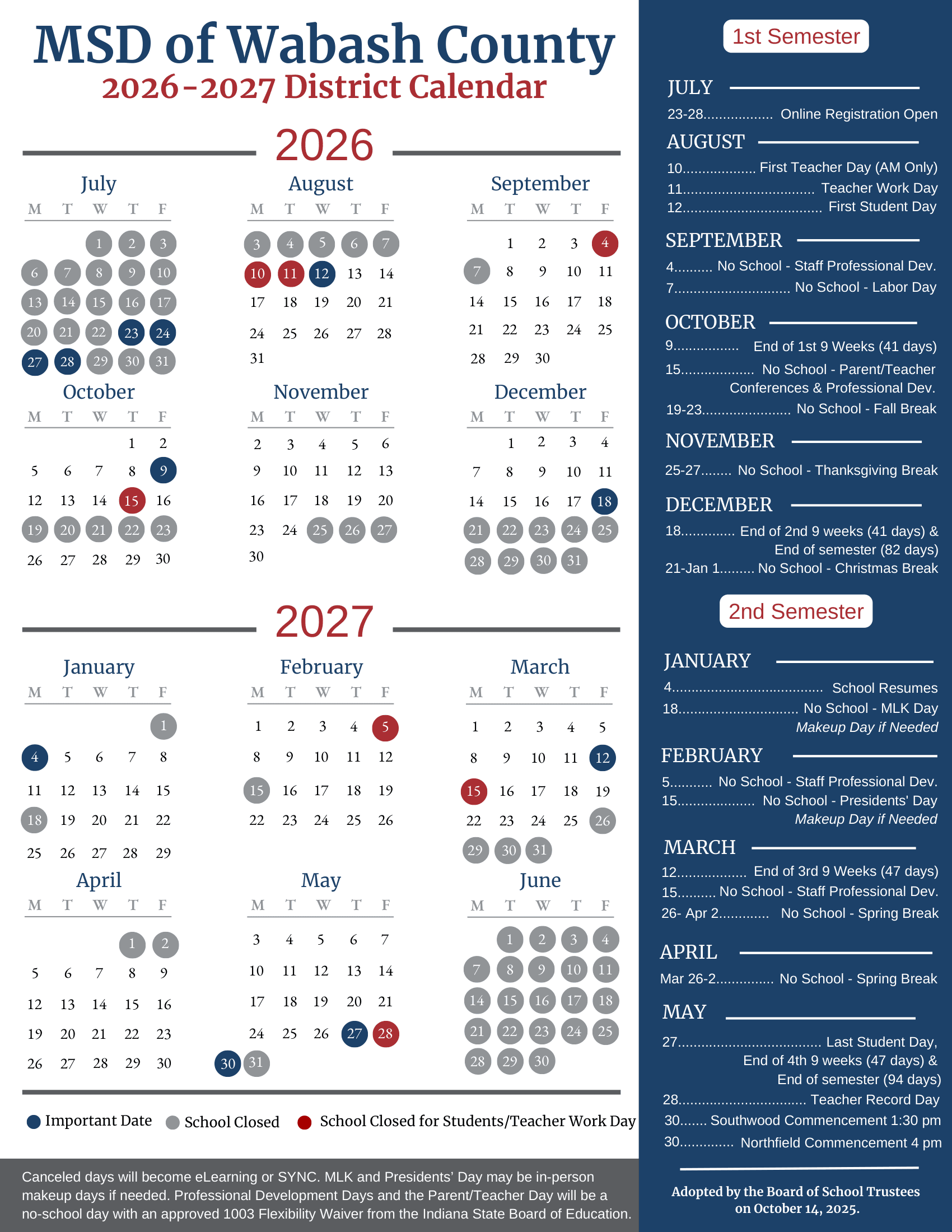 MSD of Wabash County Calendar 26-27 Revised