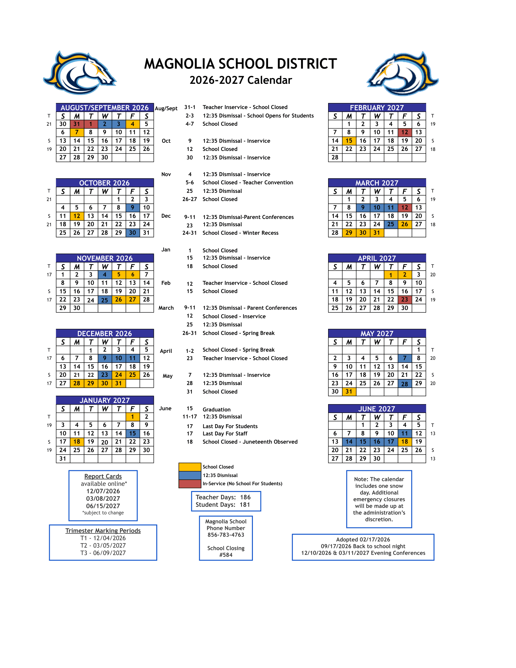 Magnolia School District Calendar 26-27 Revised