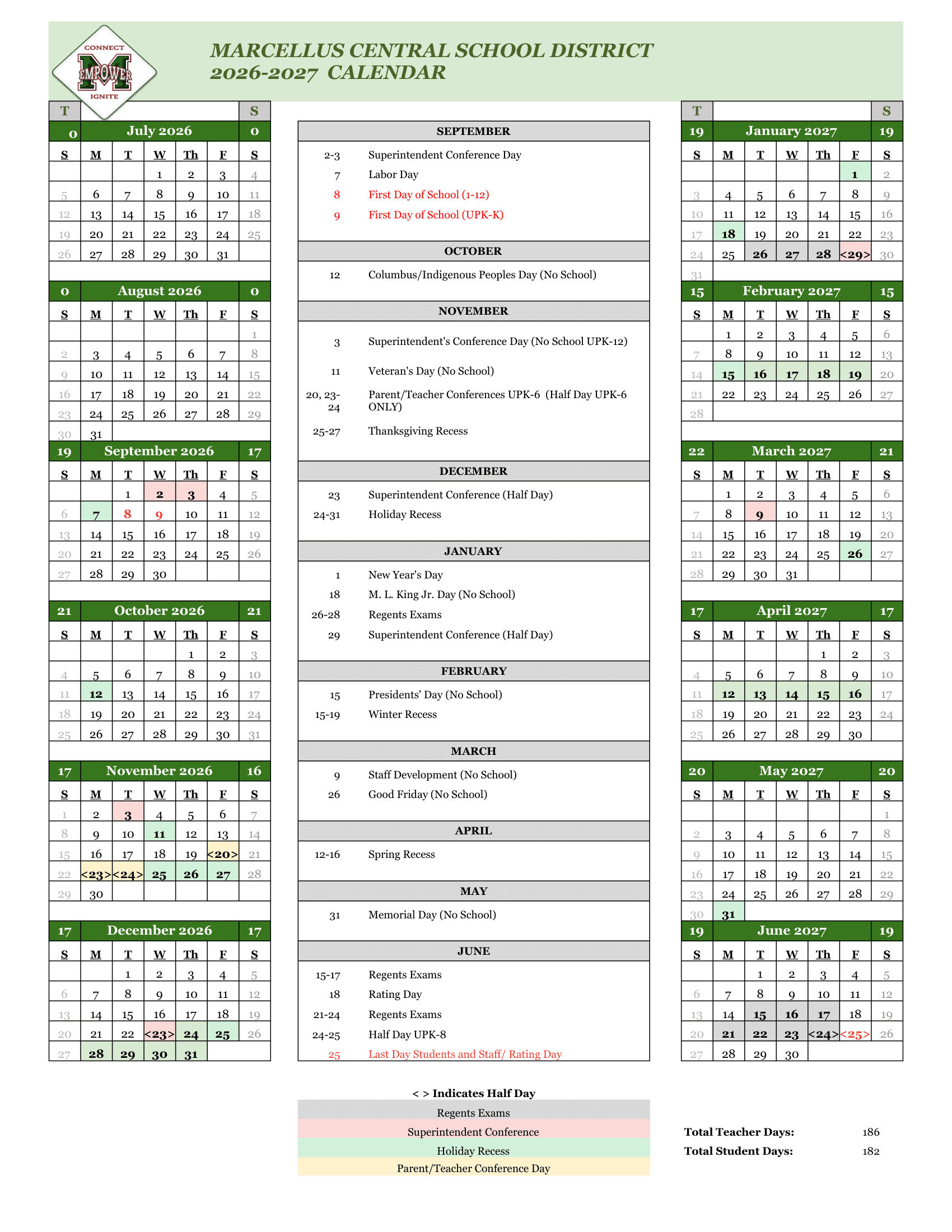 Marcellus Central School District Calendar 26-27 Revised