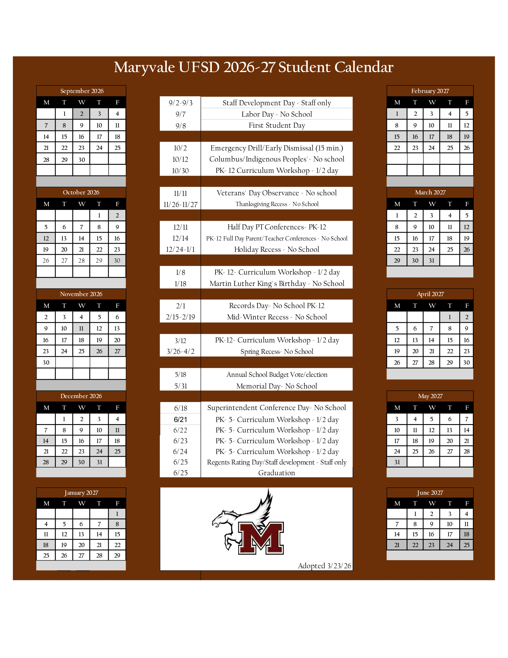 Maryvale UFSD Calendar 26-27 Revised