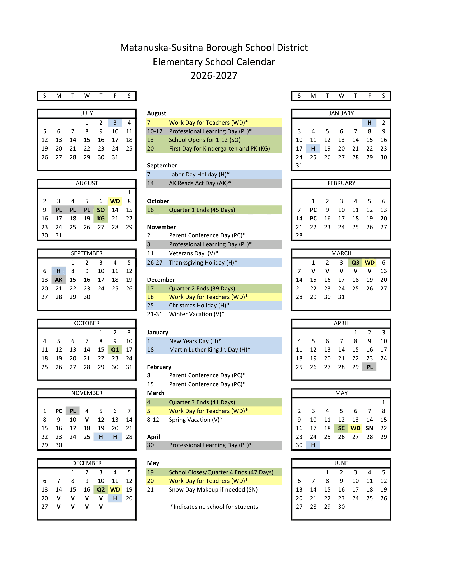 Valdez City Schools (HHES) Calendar 26-27 Revised