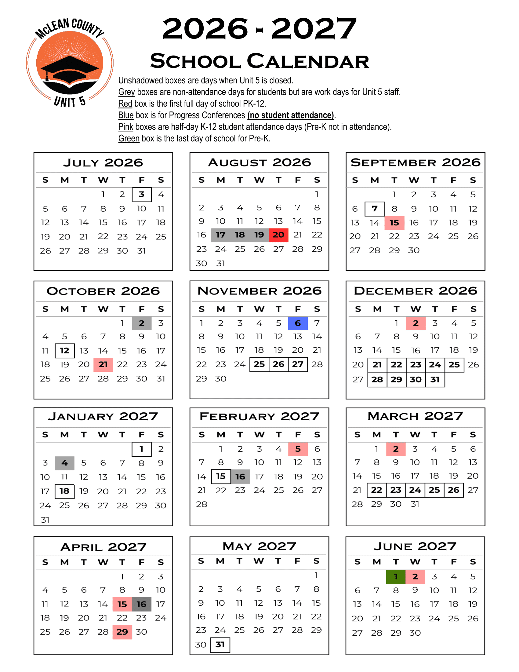 McLean County Unit 5 Calendar 26-27 Revised