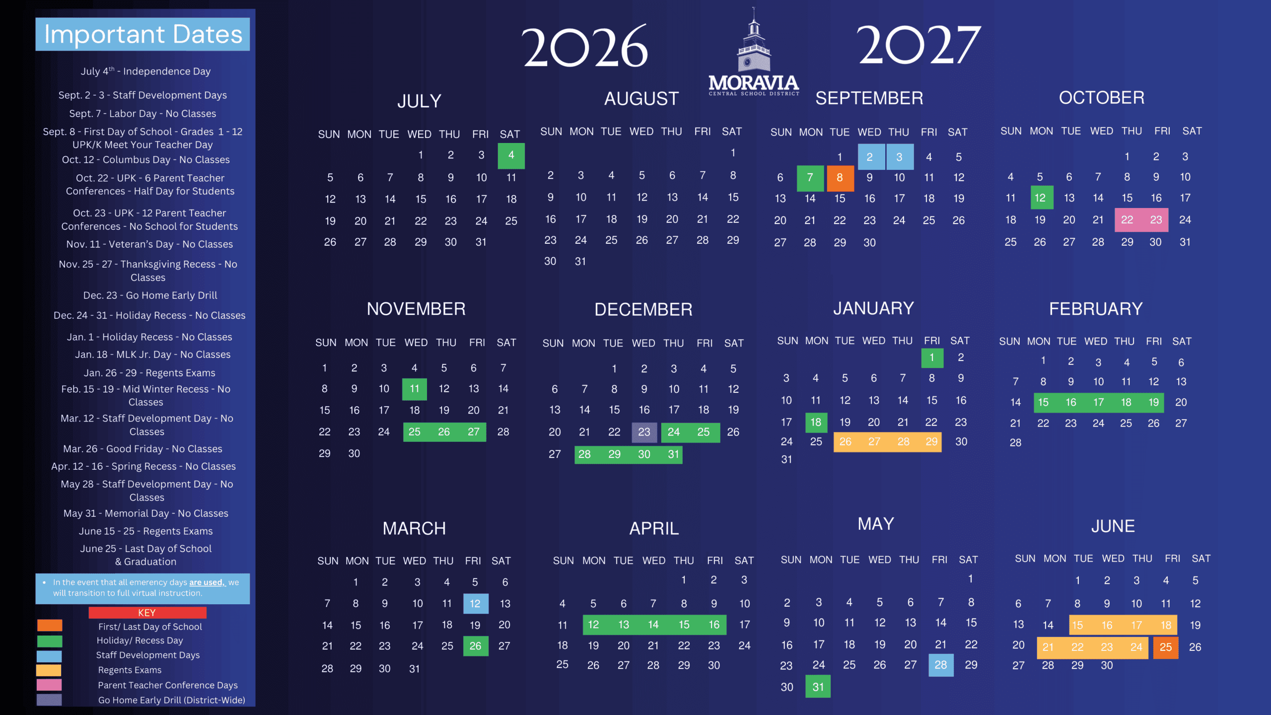 Moravia Central School District Calendar 26-27 Revised