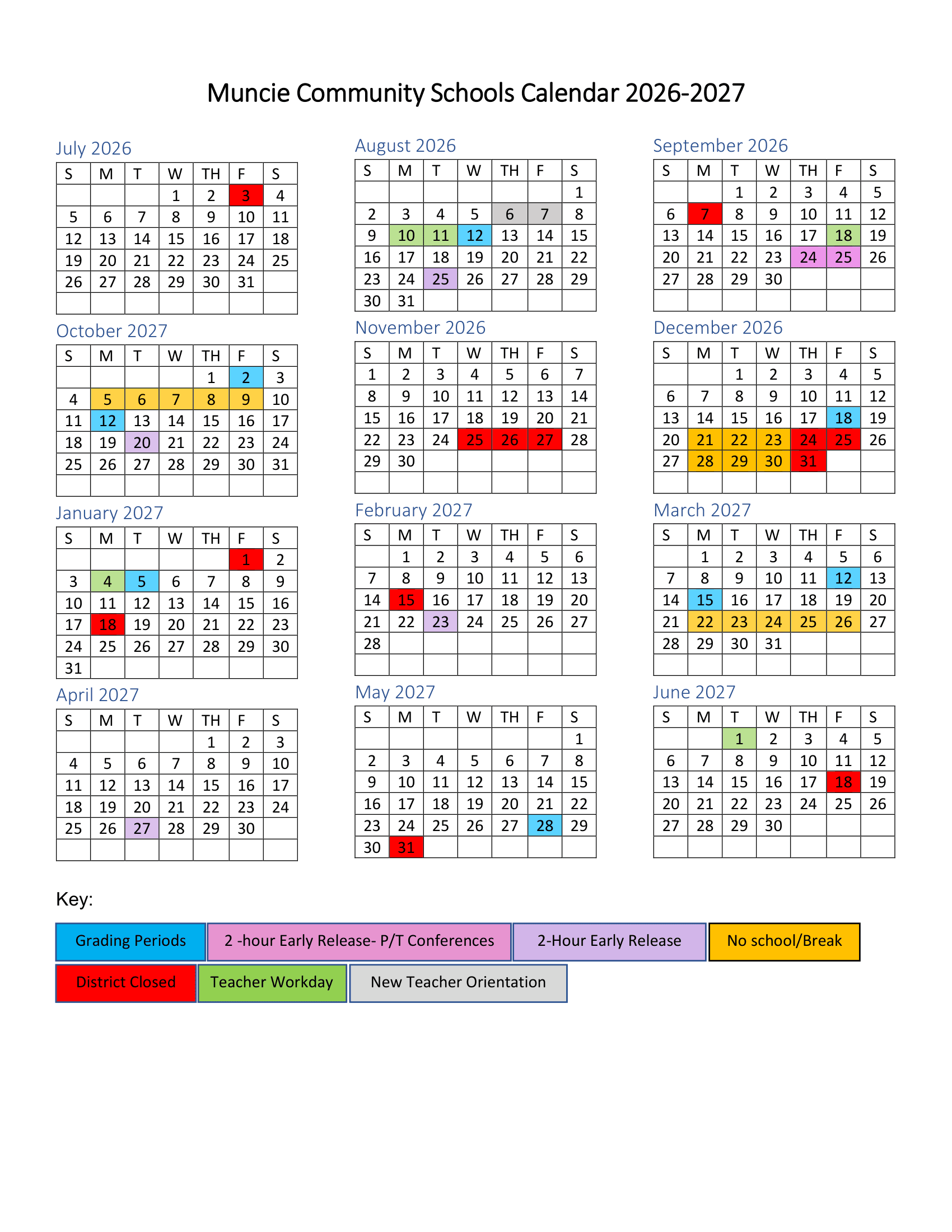 Muncie Community Schools Calendar 26-27 Revised