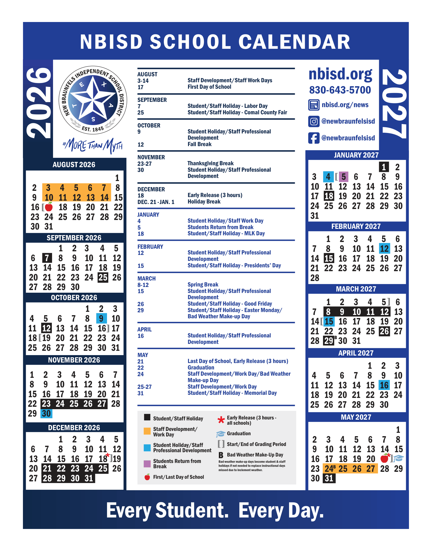 New Braunfels Independent School District Calendar 26-27 Revised PDF